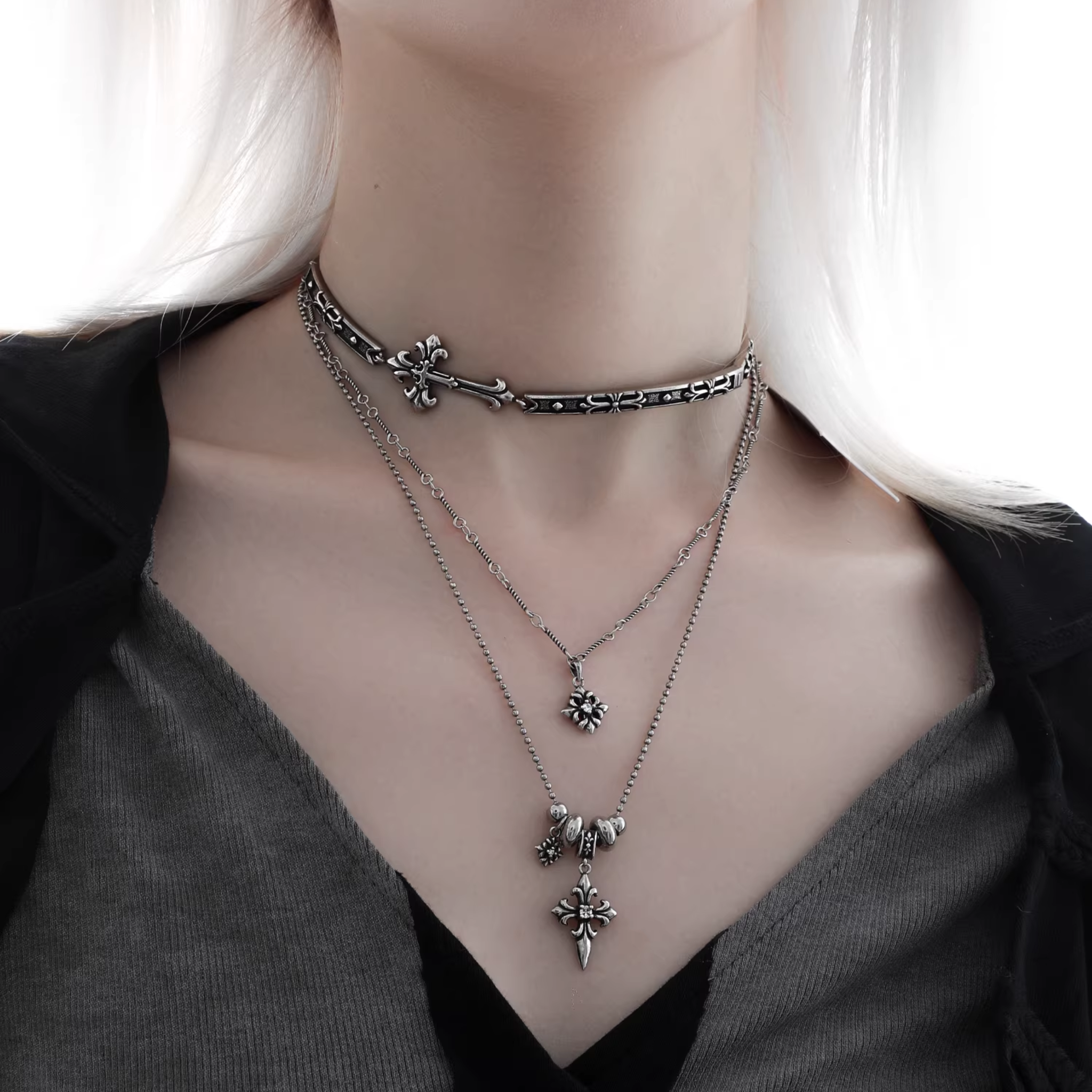 S925 CRUCIFIX CROSS LAYERED NECKLACE