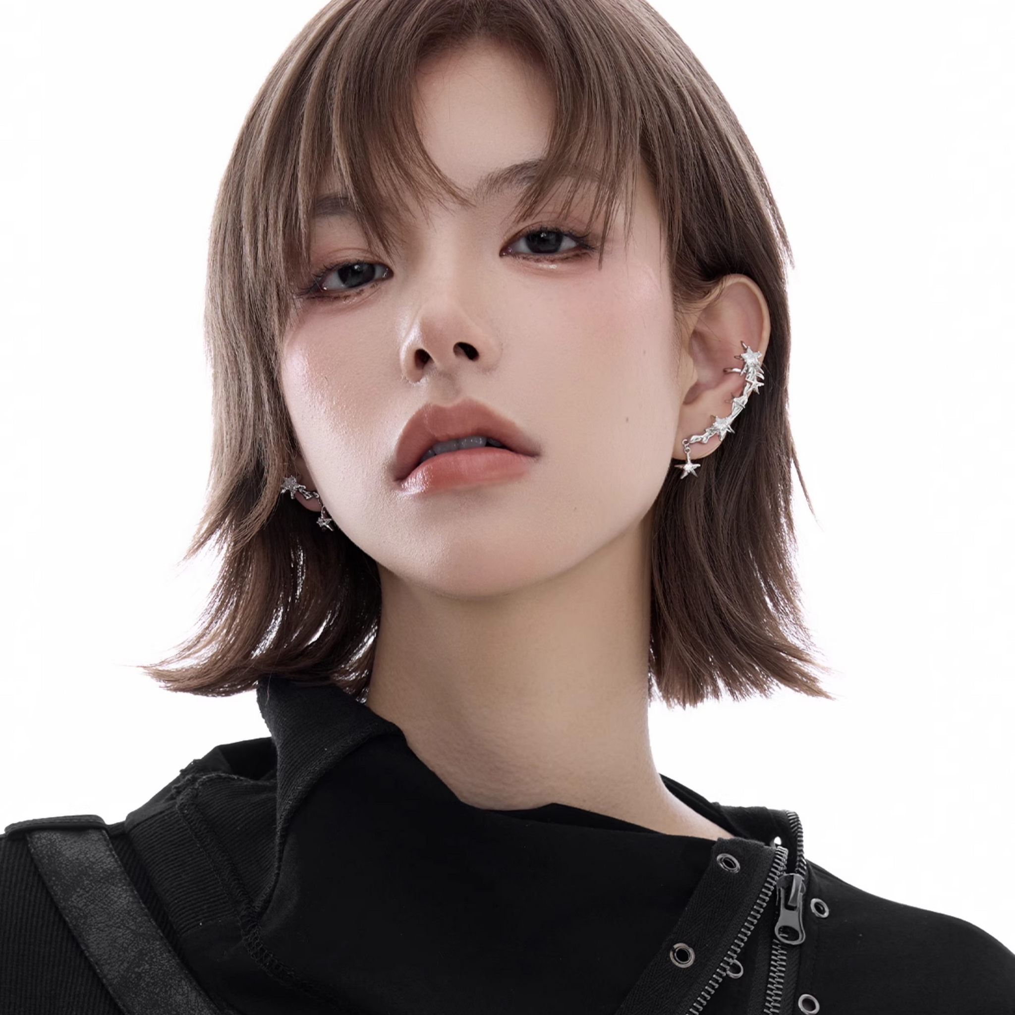 CUBIC ZIRCONIA SHINING STAR EAR CUFF[SET ITEM]