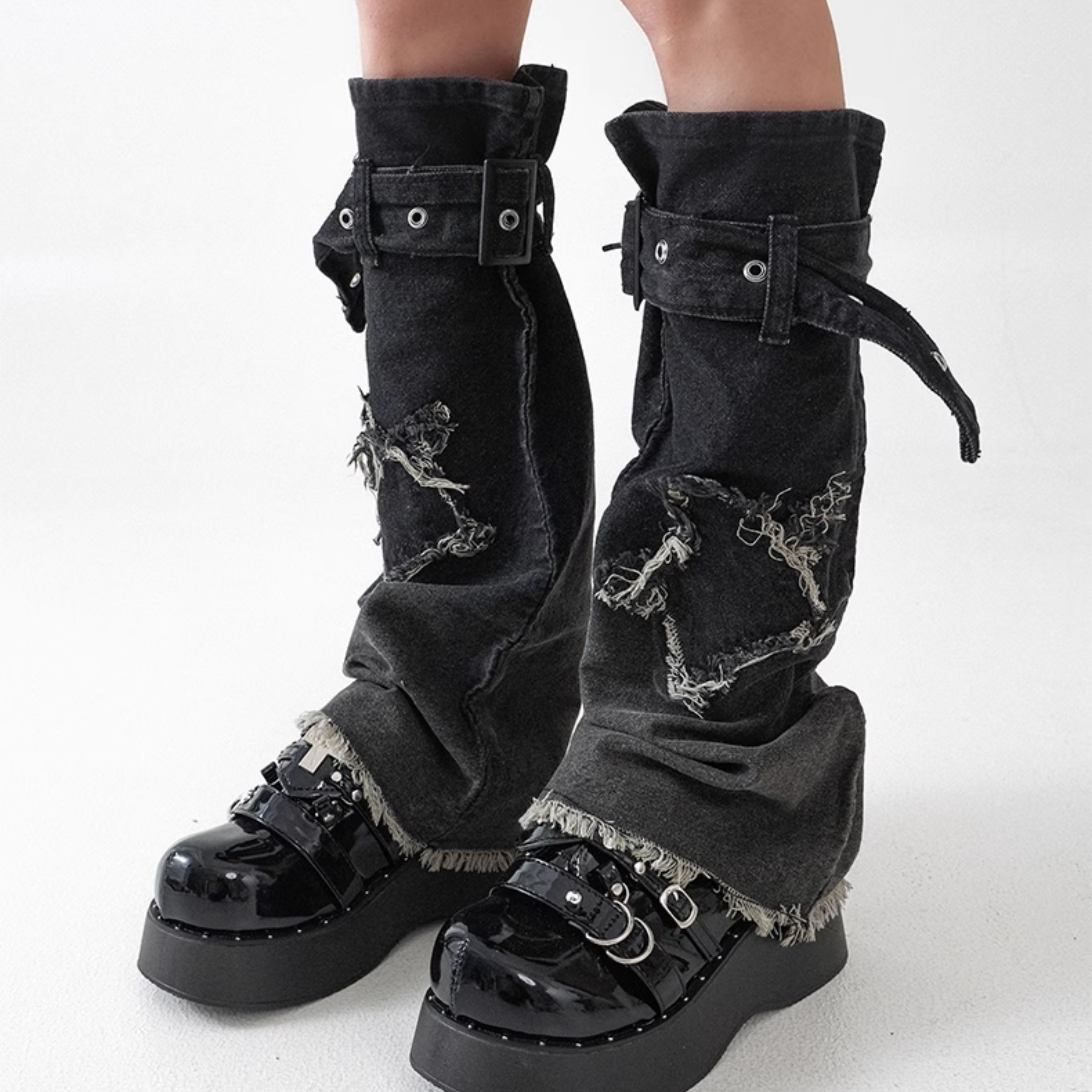 Distressed Denim Leg Warmers
