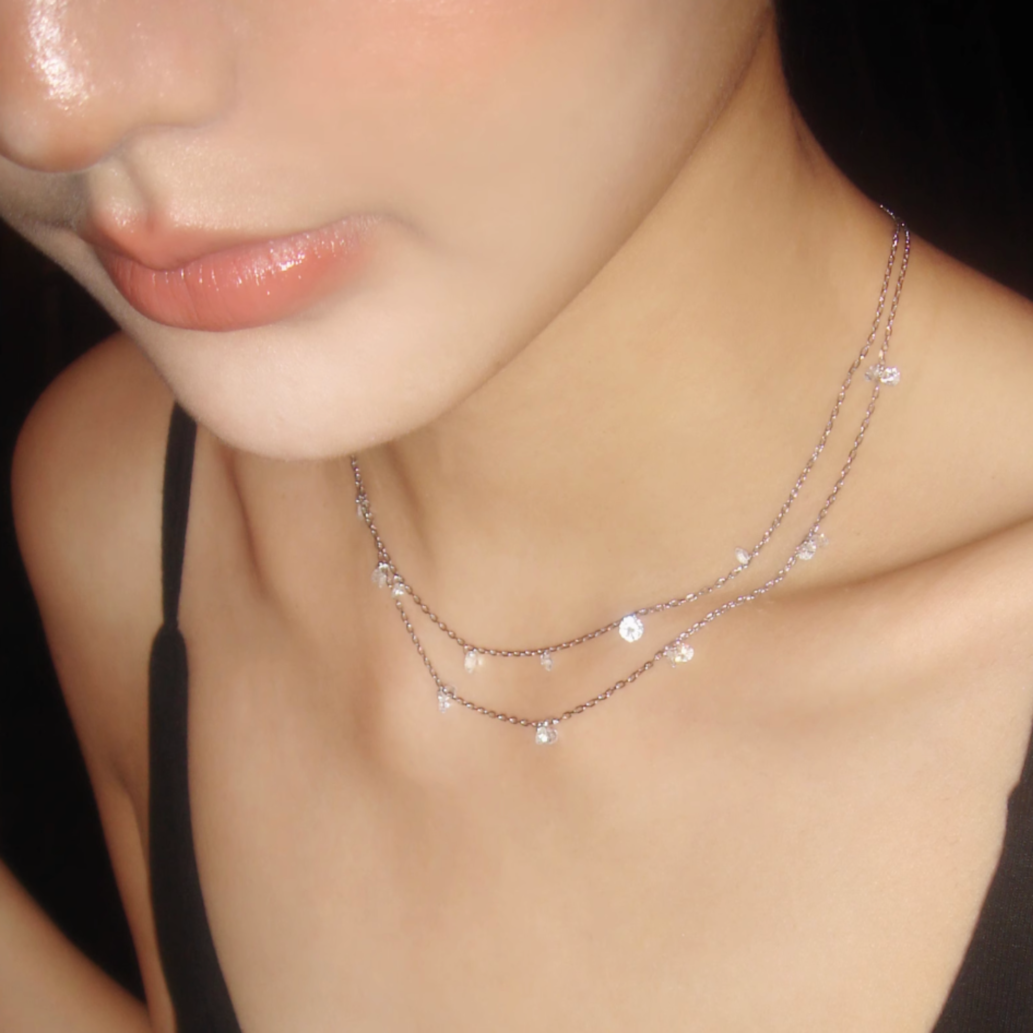 CUBIC ZIRCONIA LAYERING NECKLACE