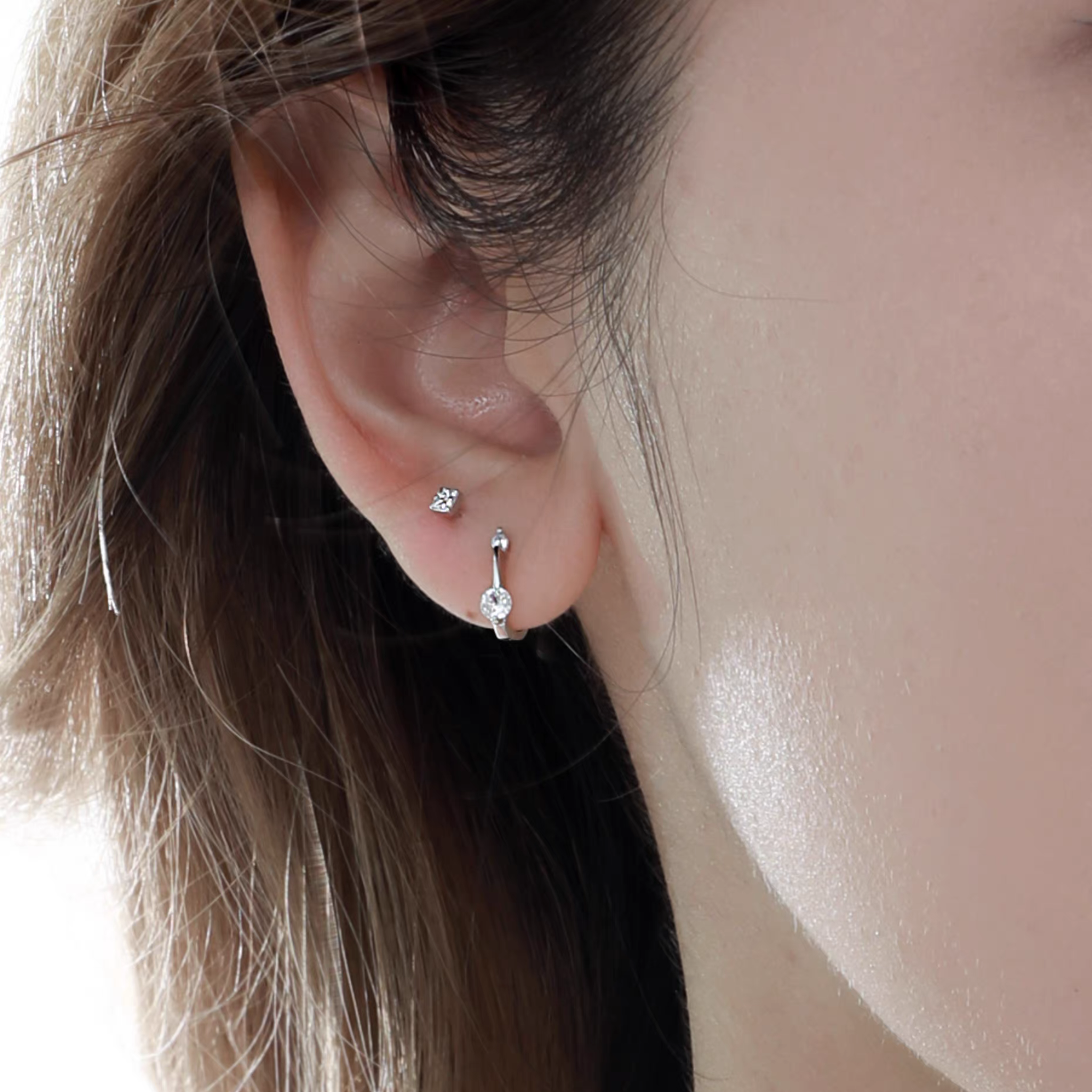 S925 CRYSTAL HOOP STUD PIERCE