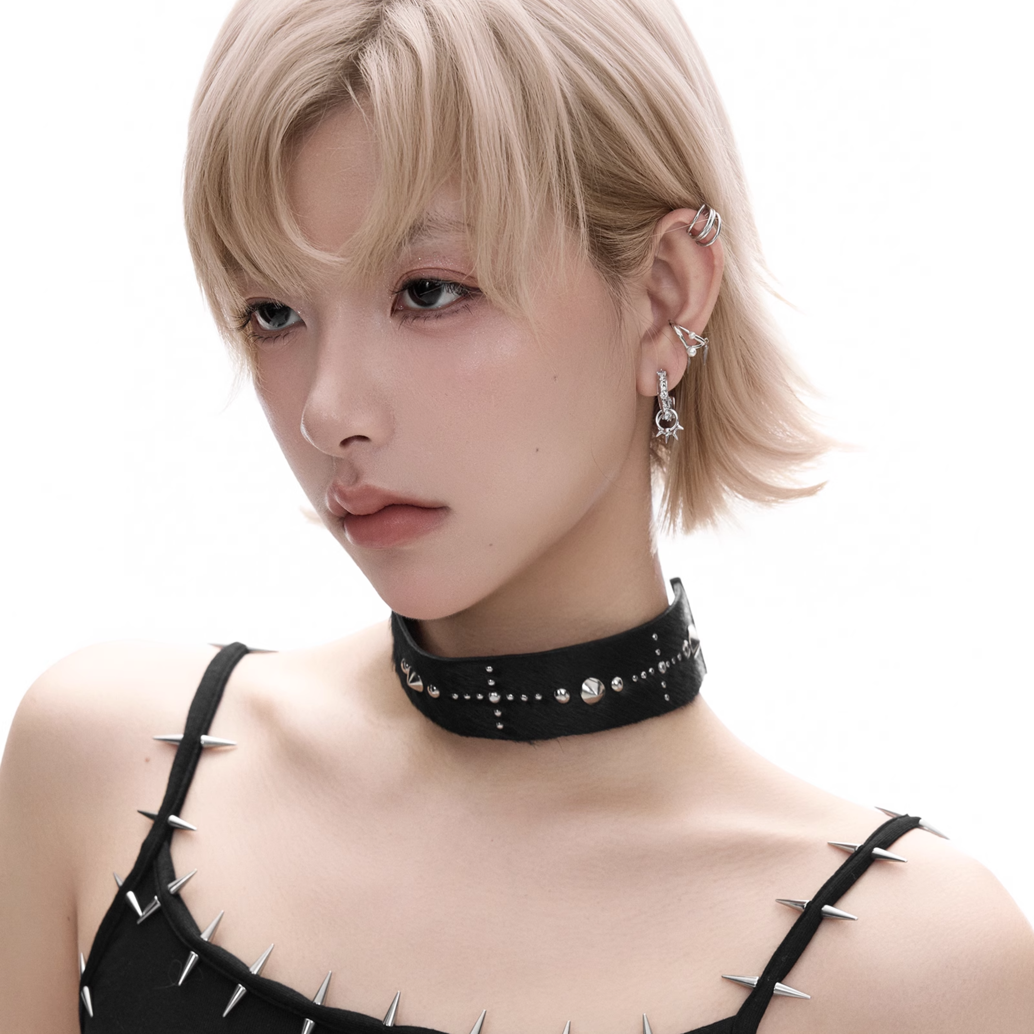 S925 CUBIC ZIRCONIA CANDY SPIKE HOOP PIERCE