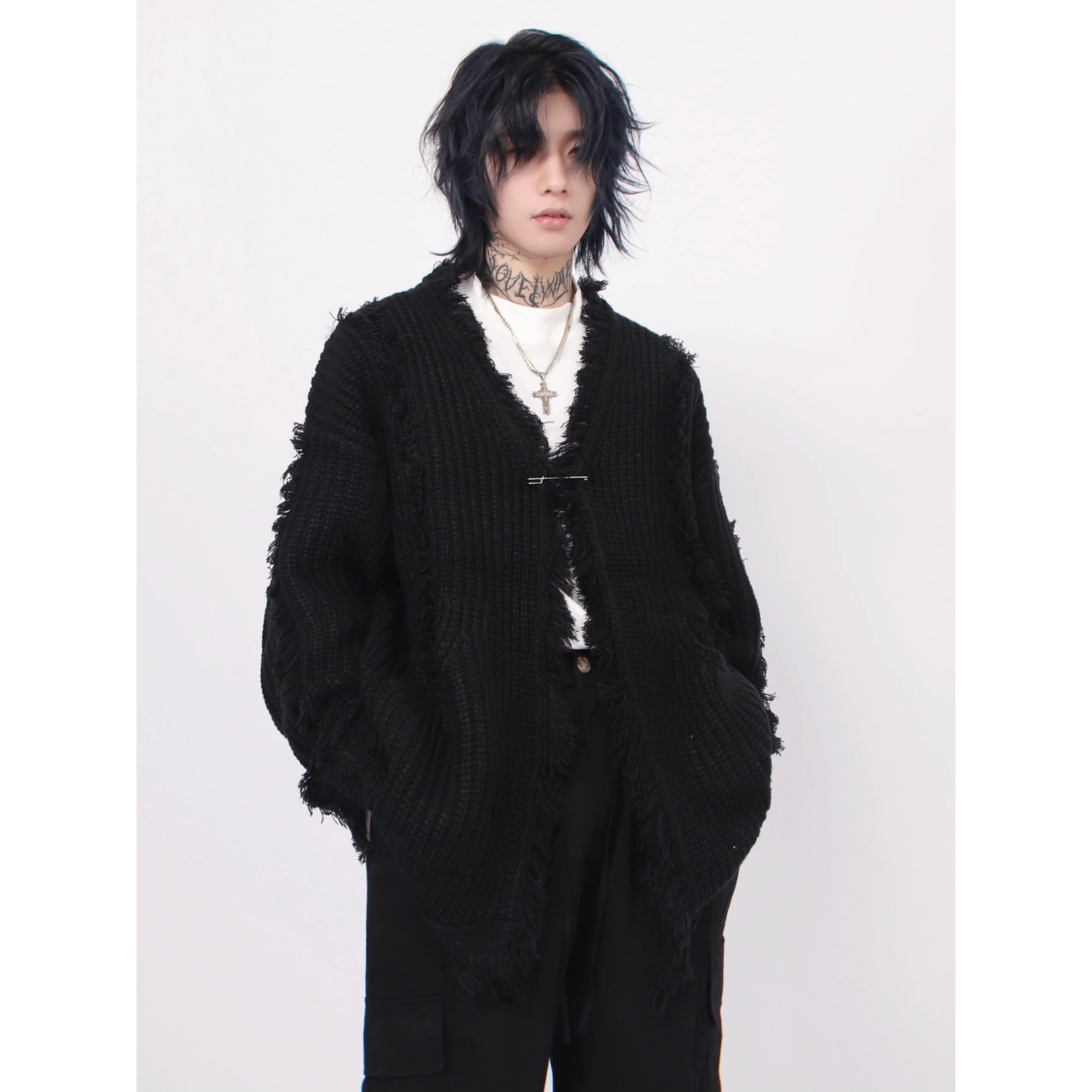 Distressed Knit Safety Cardigan