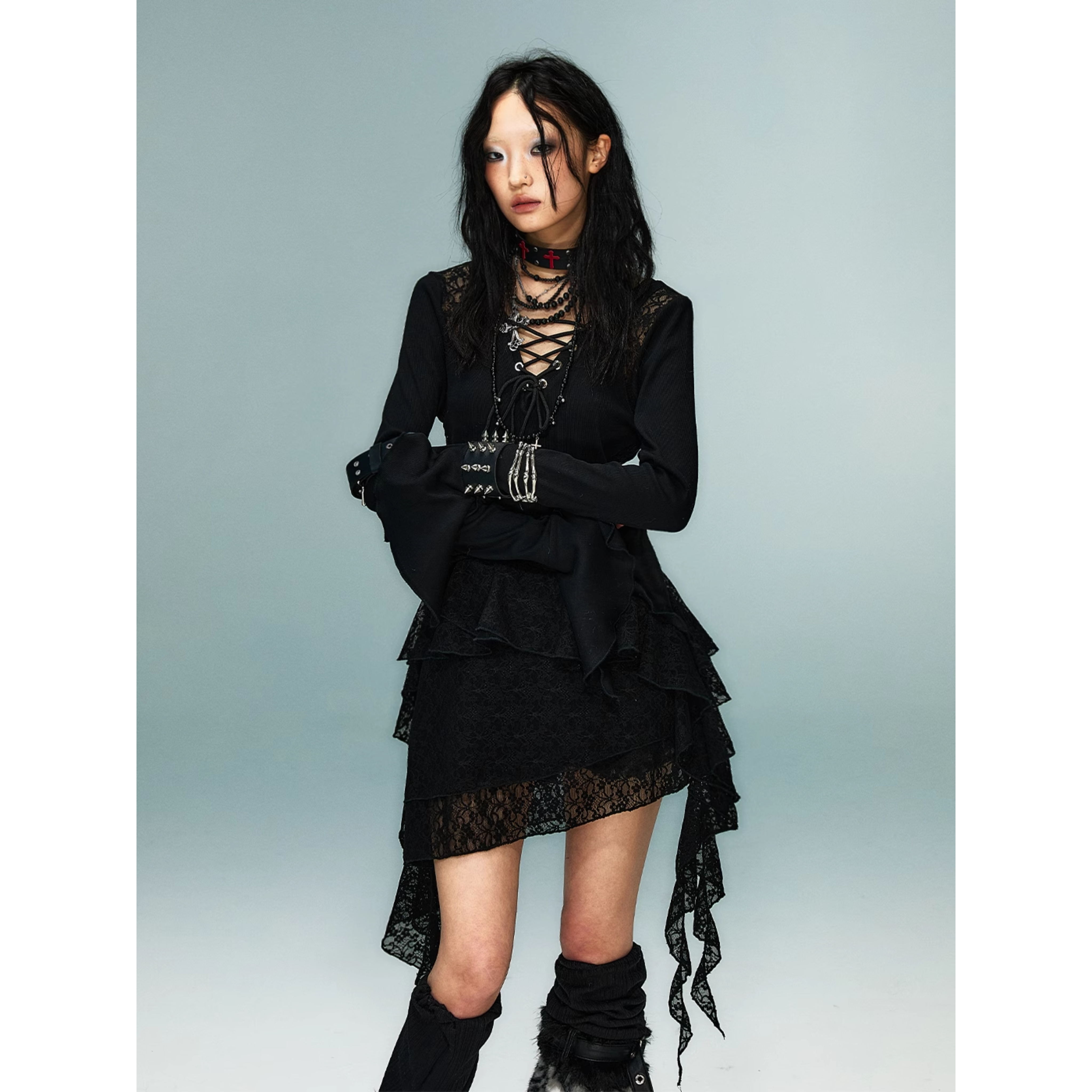 Nocturne Lace-Up Ruffle Tops