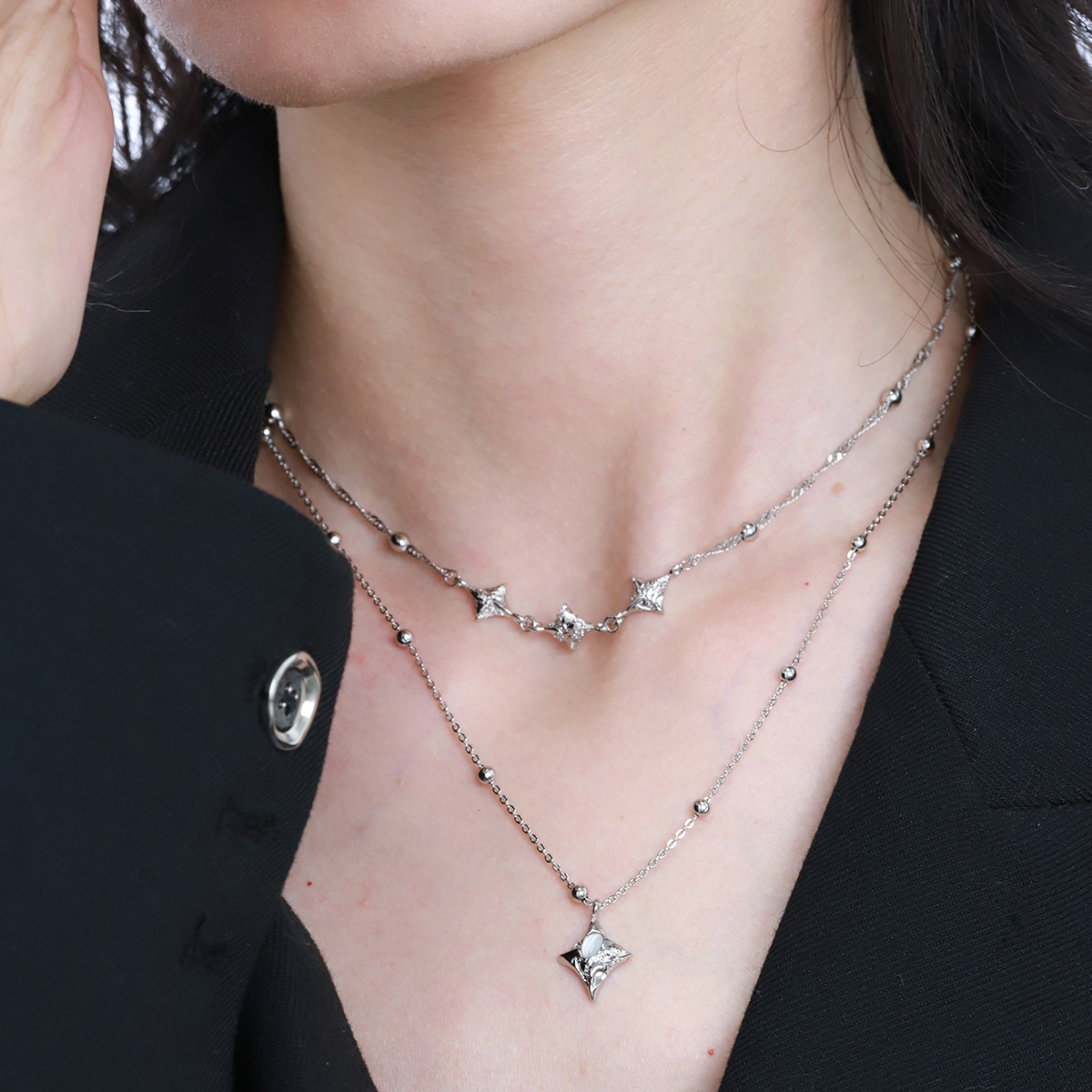 S925 CUBIC ZIRCONIA LUEUR TWIN NECKLACE