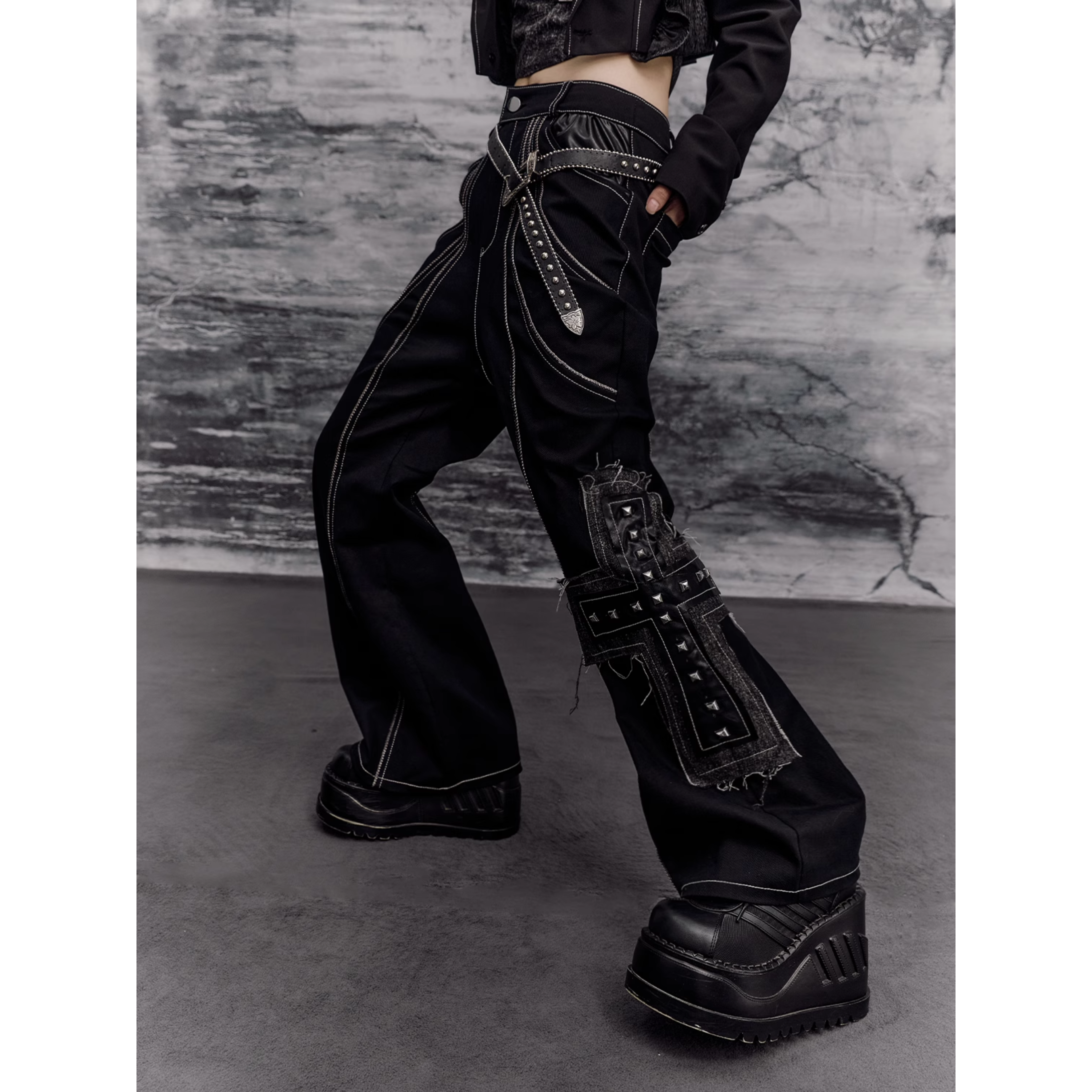 Studded Cross Patch Cargo Pants