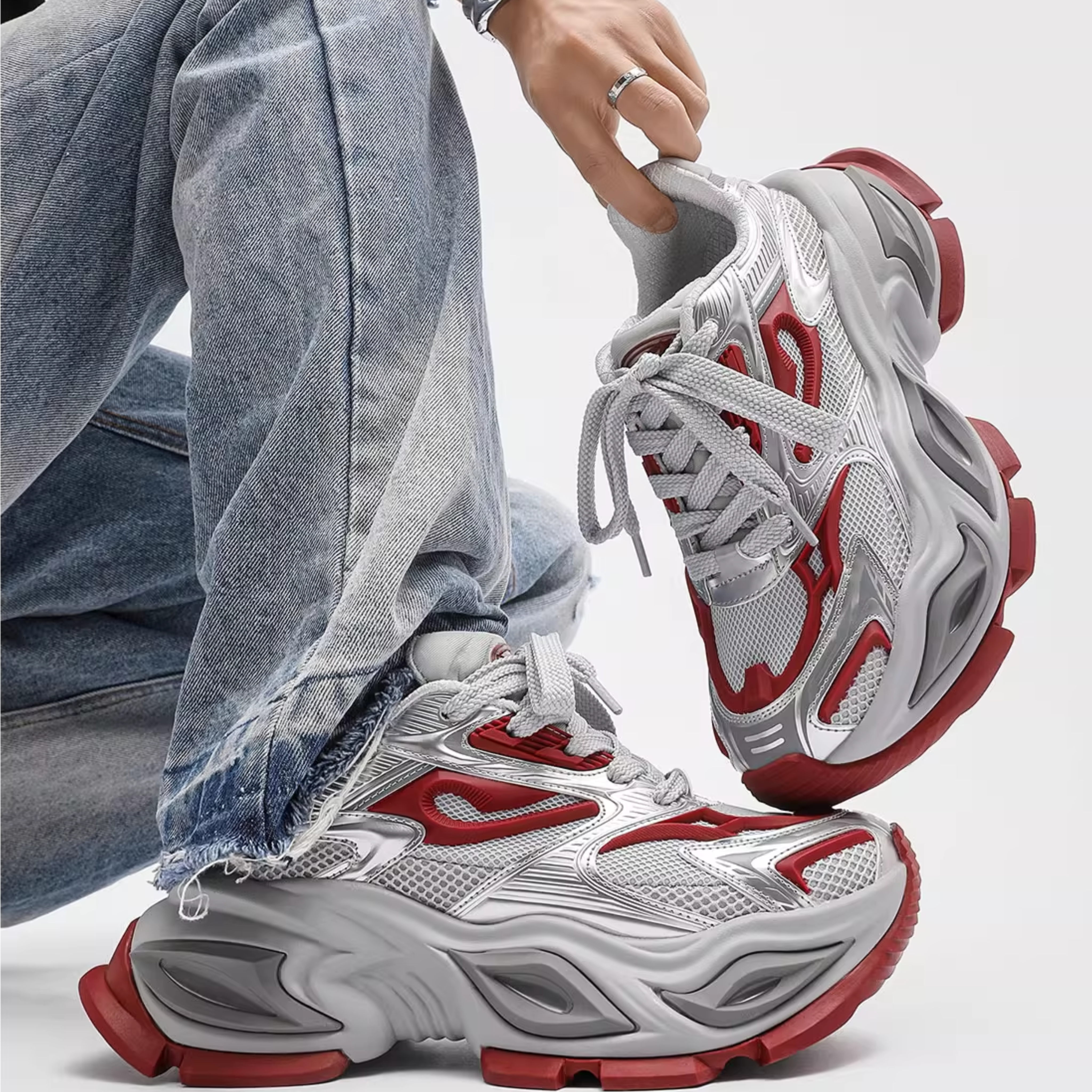 NEO WAVE CHUNKY SNEAKERS / GREY×RED