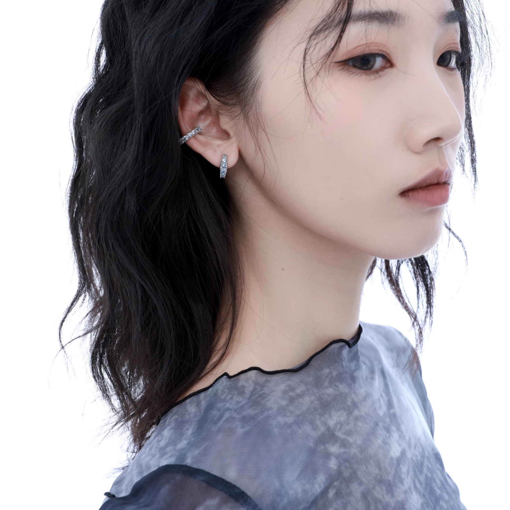 CUBIC ZIRCONIA AQUA LUNE PIERCE[SET ITEM]