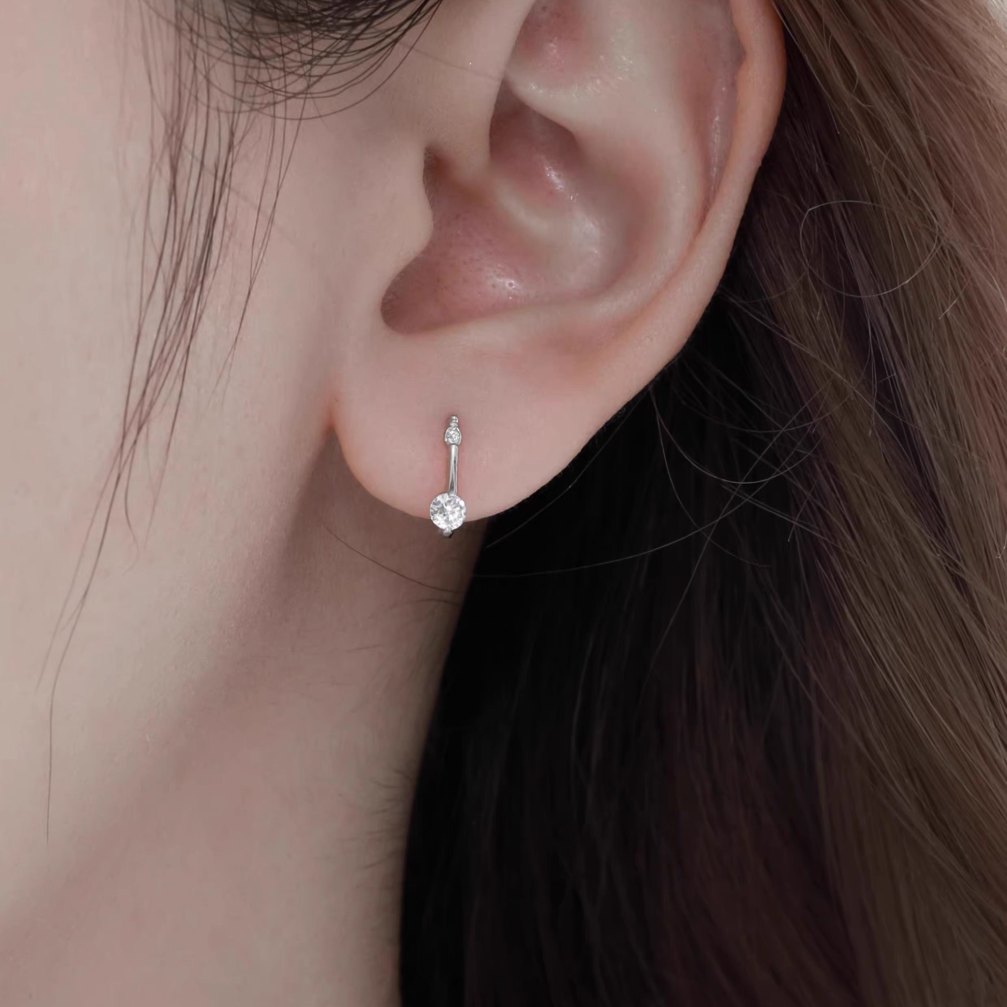 S925 CRYSTAL HOOP STUD PIERCE