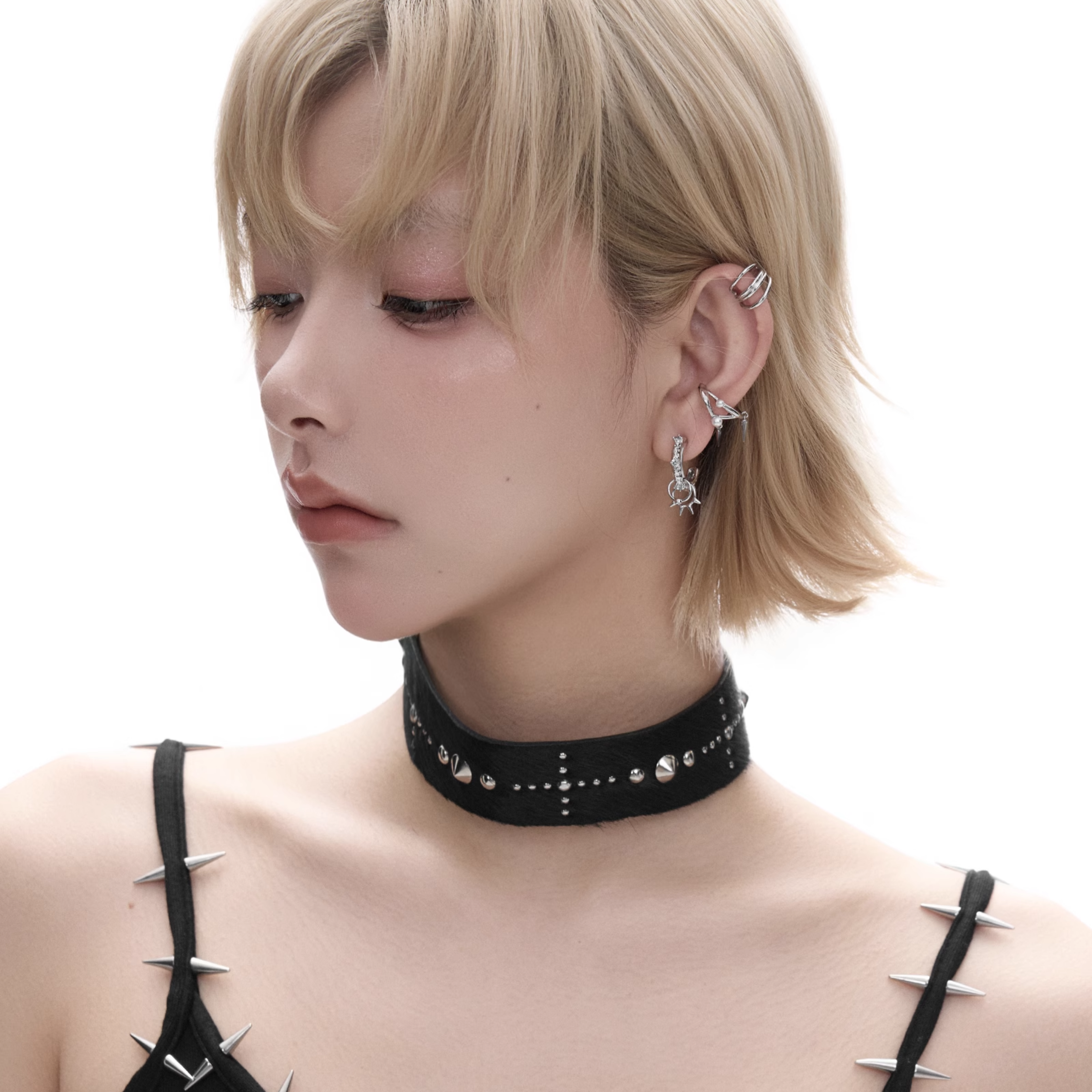 S925 CUBIC ZIRCONIA CANDY SPIKE HOOP PIERCE