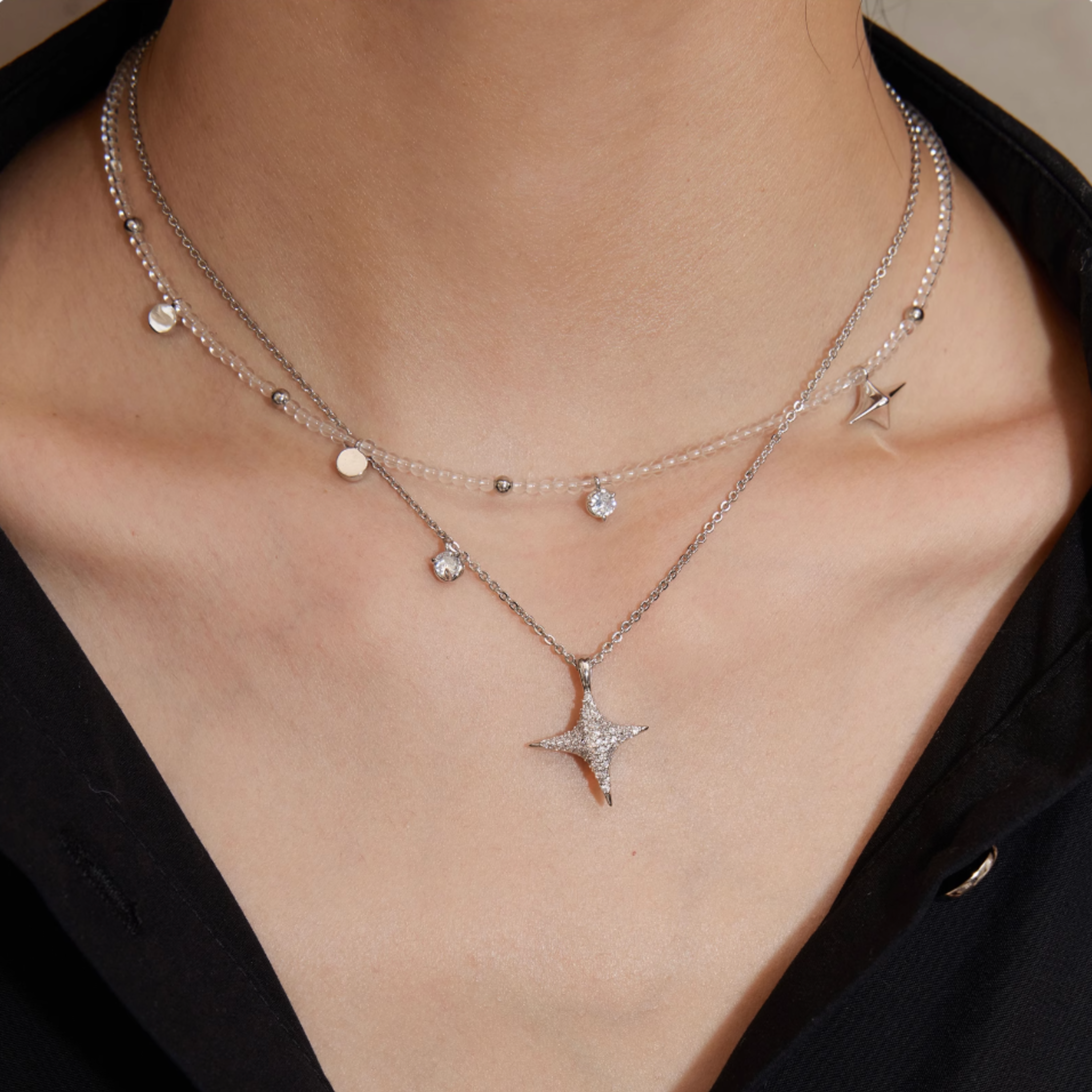 CUBIC ZIRCONIA CRYSTAL BEADS NECKLACE