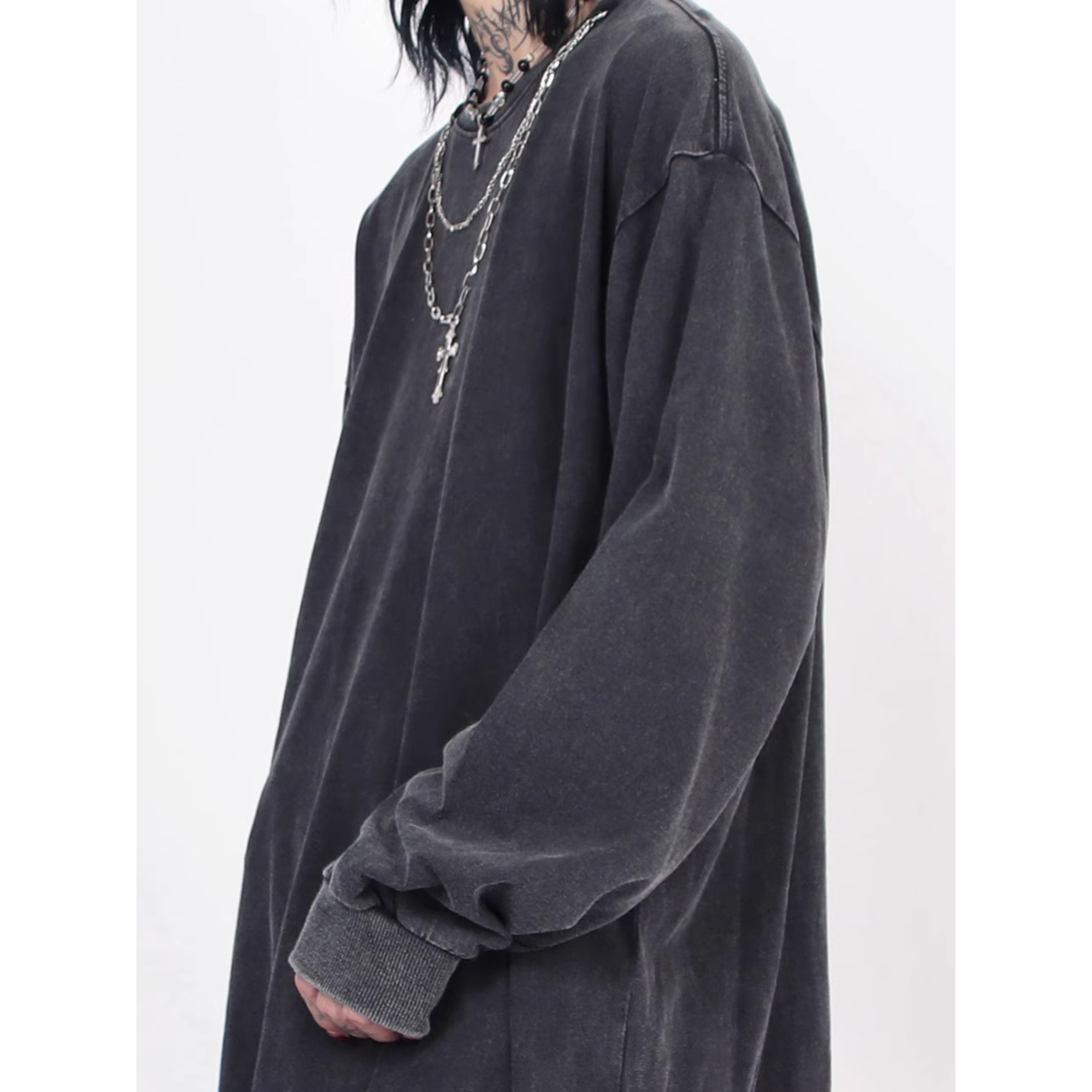 Washed Distressed Oversized Long Sleeve Tee