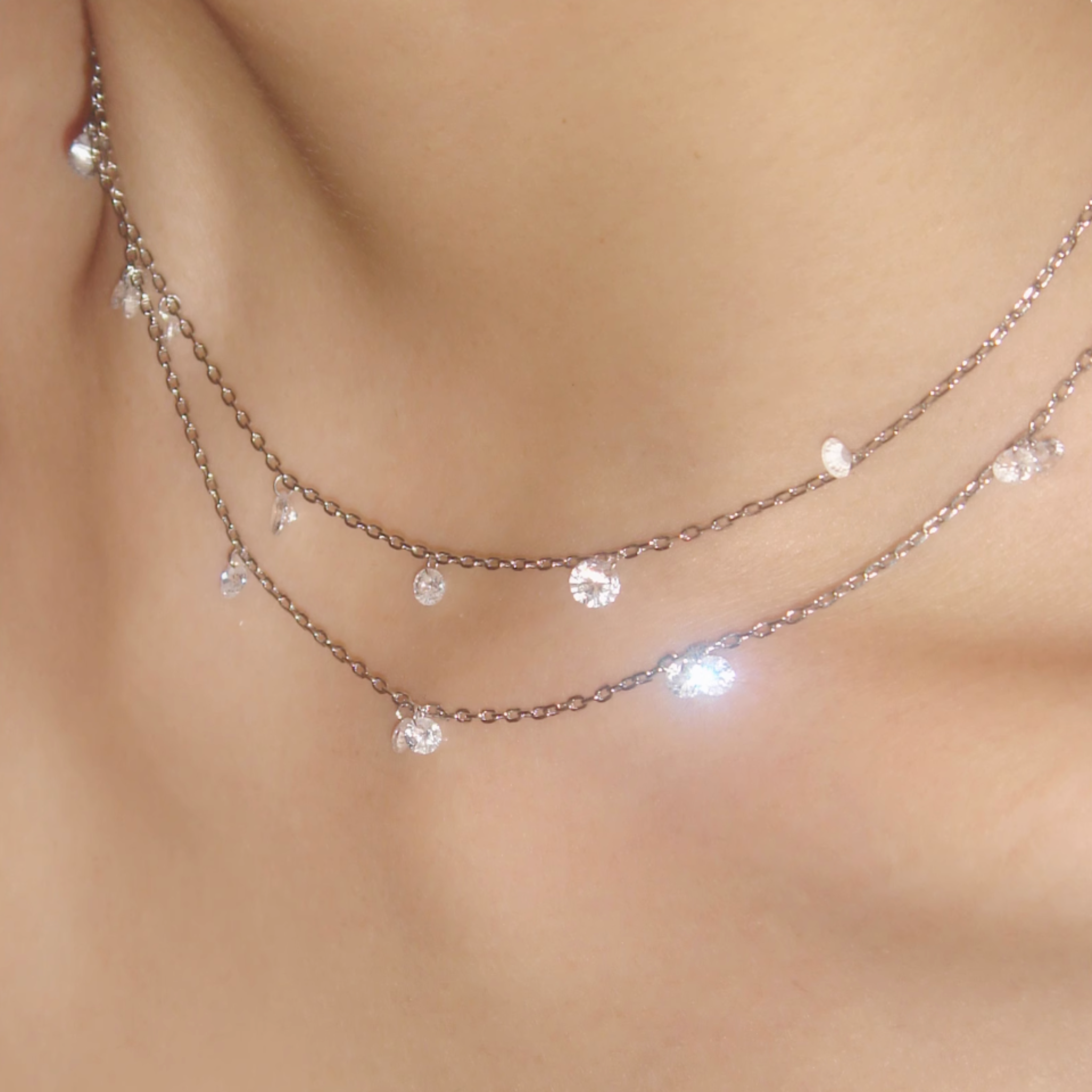 CUBIC ZIRCONIA LAYERING NECKLACE