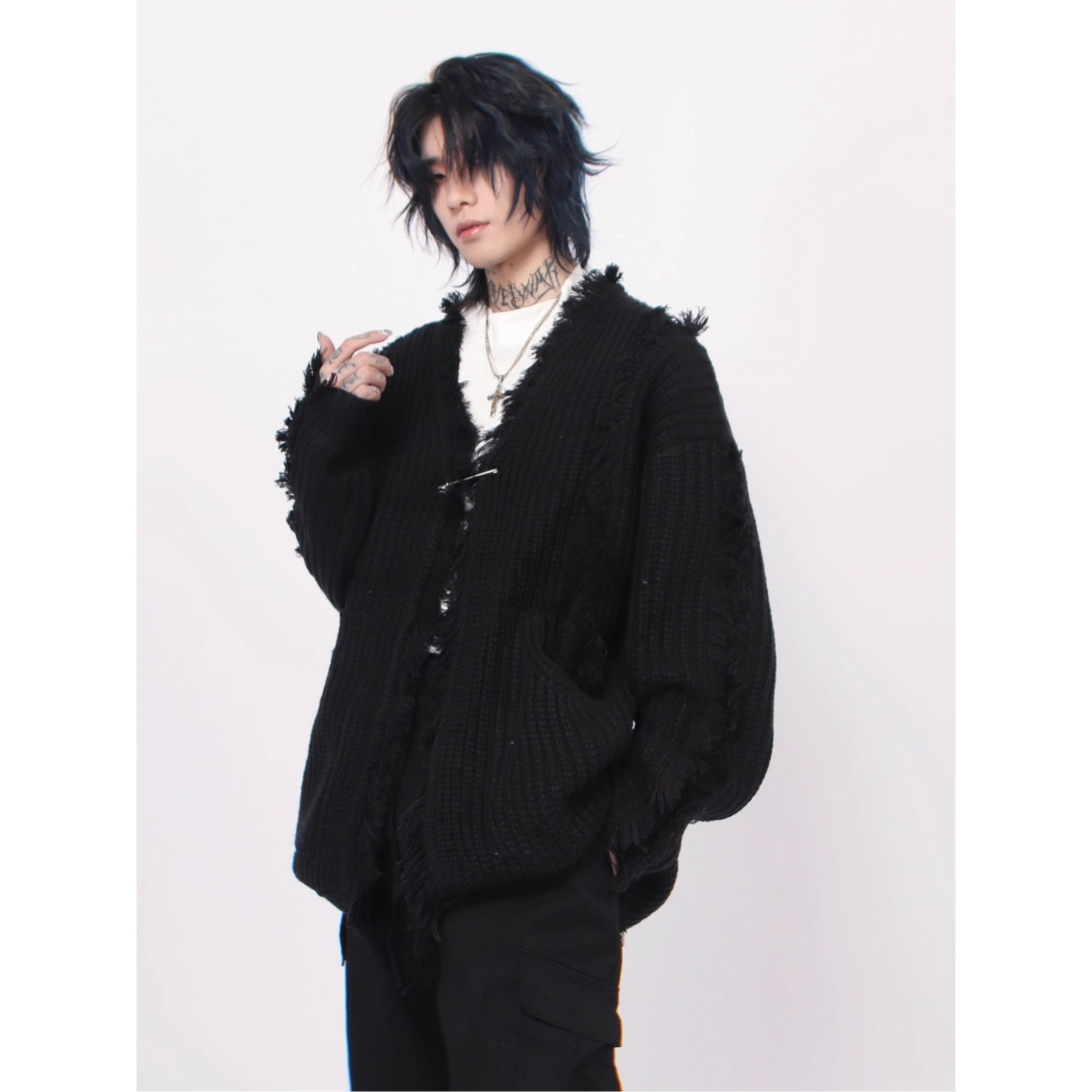 Distressed Knit Safety Cardigan