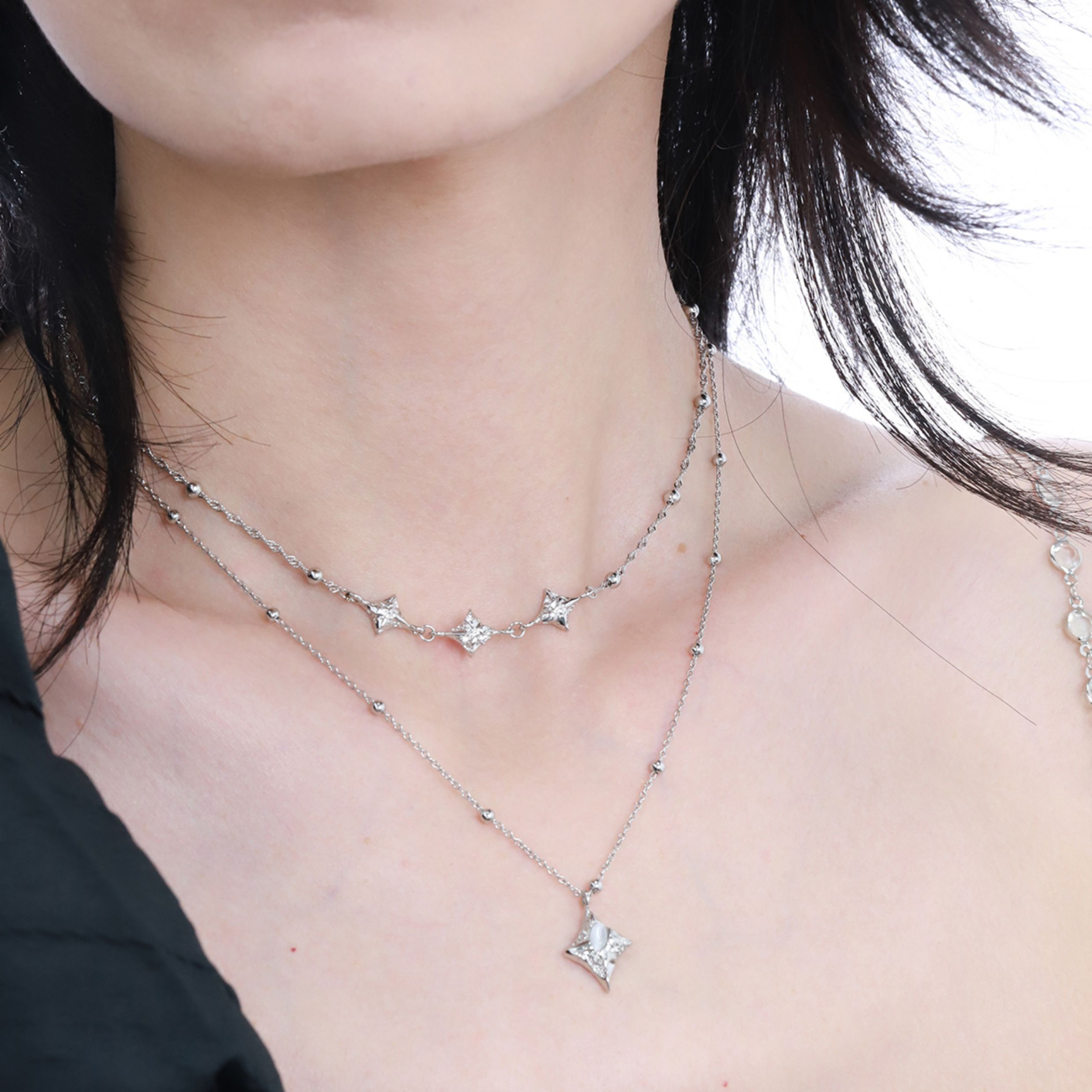 S925 CUBIC ZIRCONIA LUEUR TWIN NECKLACE
