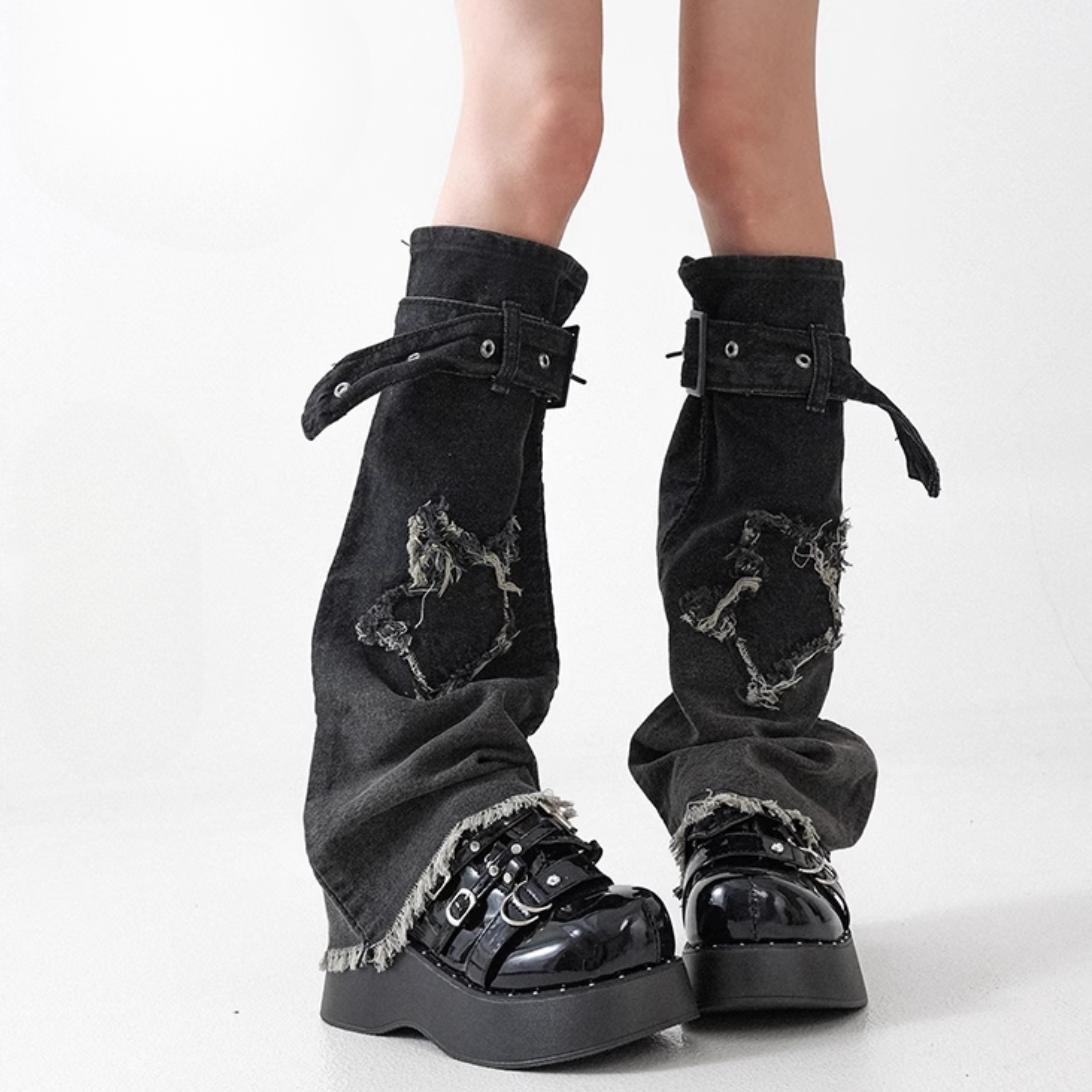 Distressed Denim Leg Warmers