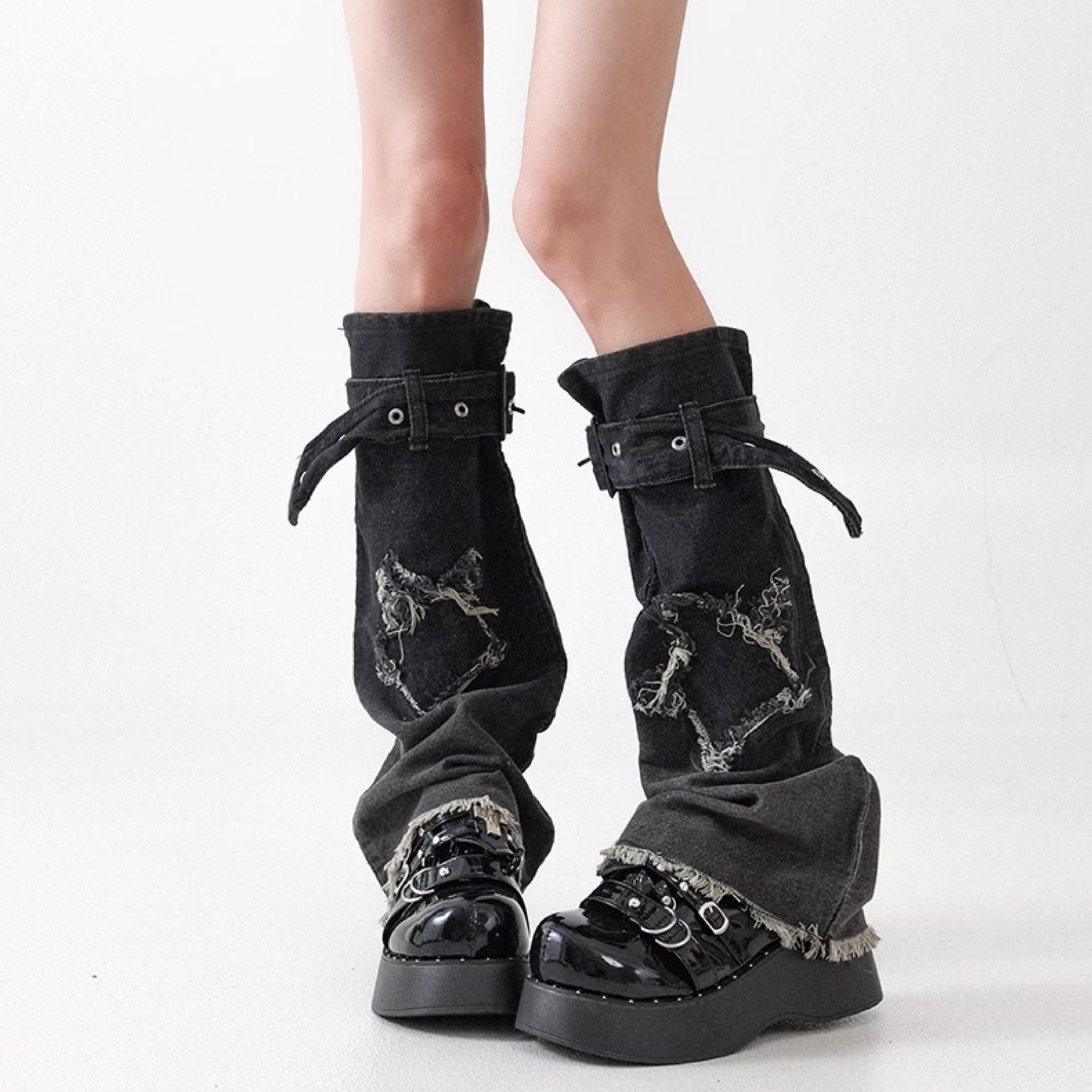 Distressed Denim Leg Warmers