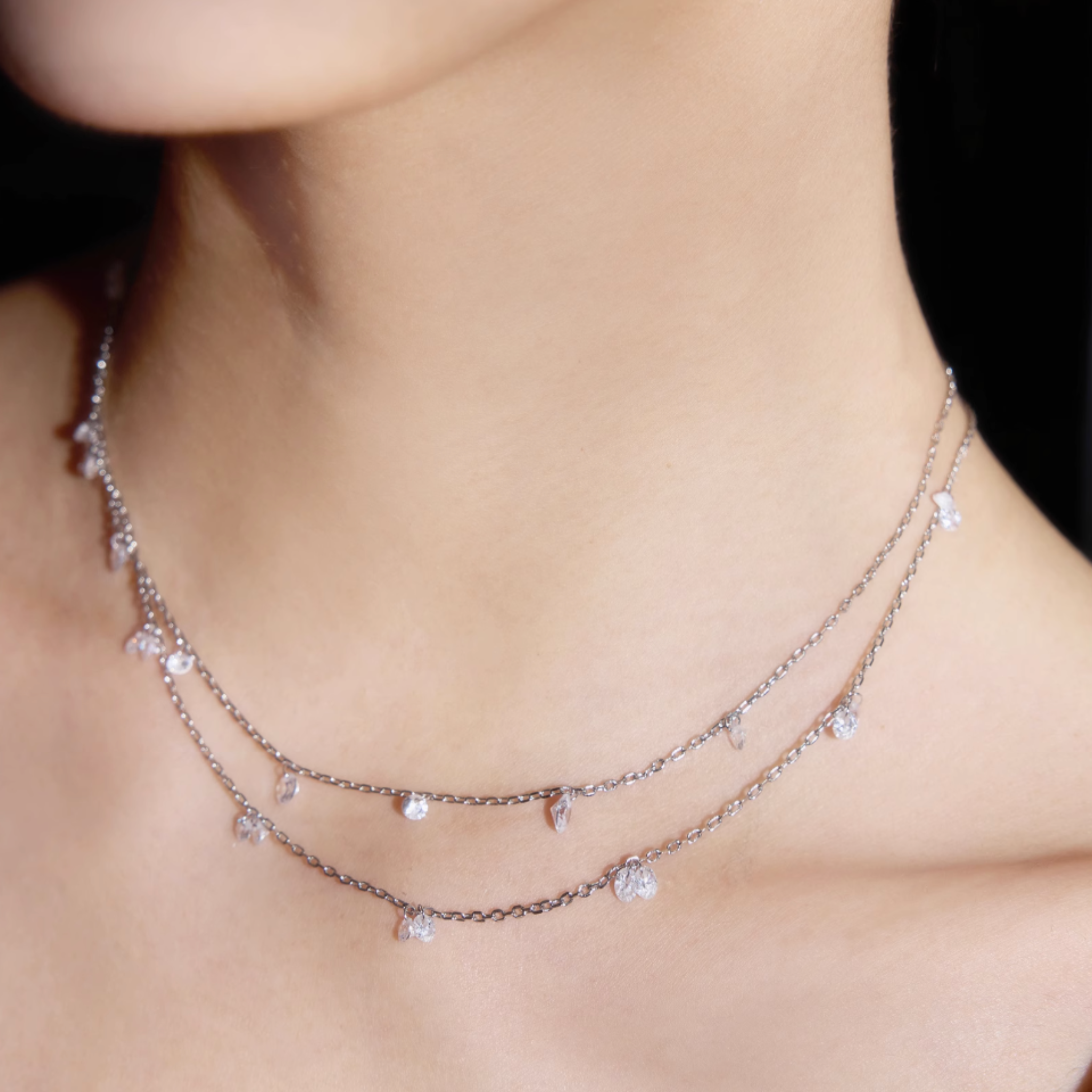CUBIC ZIRCONIA LAYERING NECKLACE