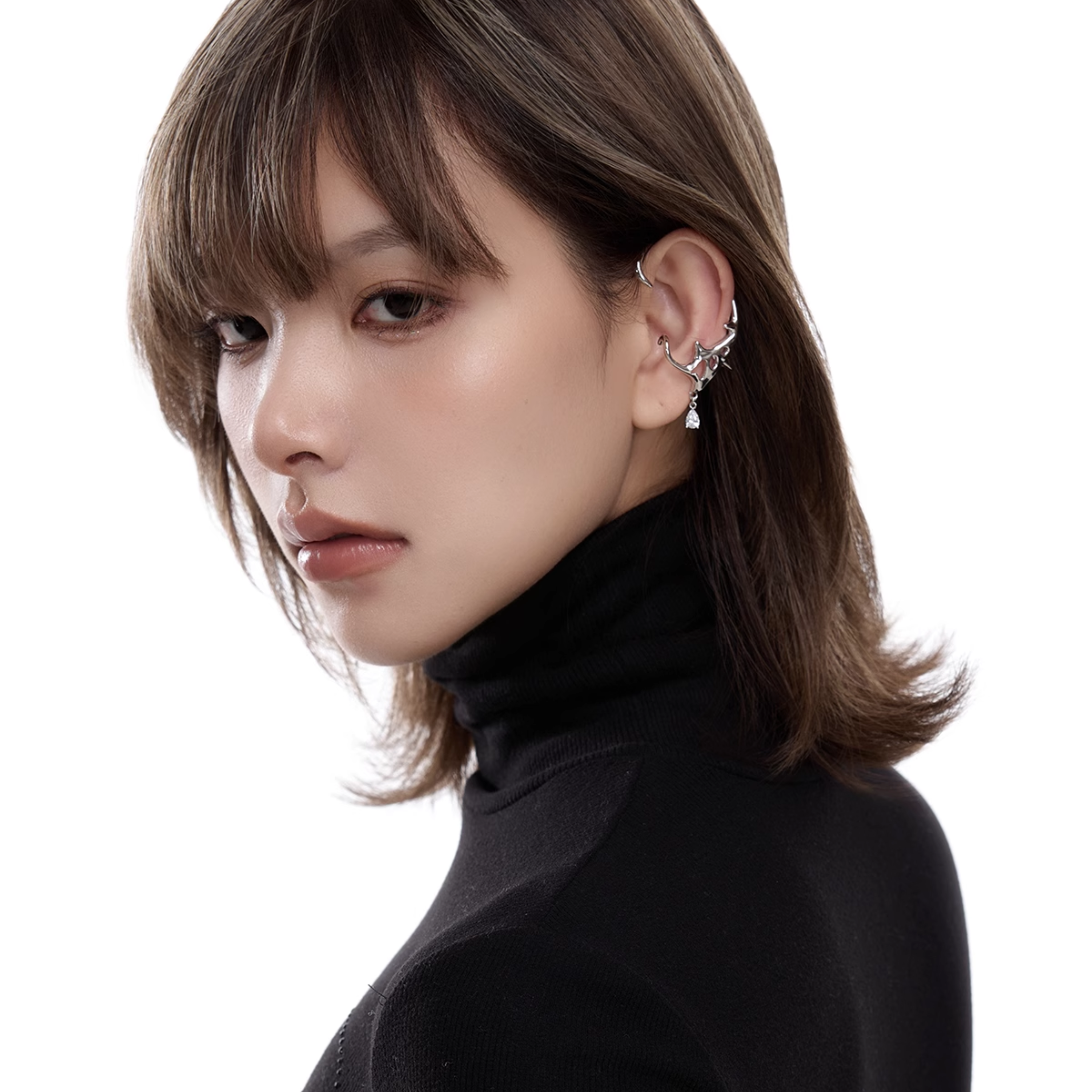 CUBIC ZIRCONIA METAL DROP EAR CUFF