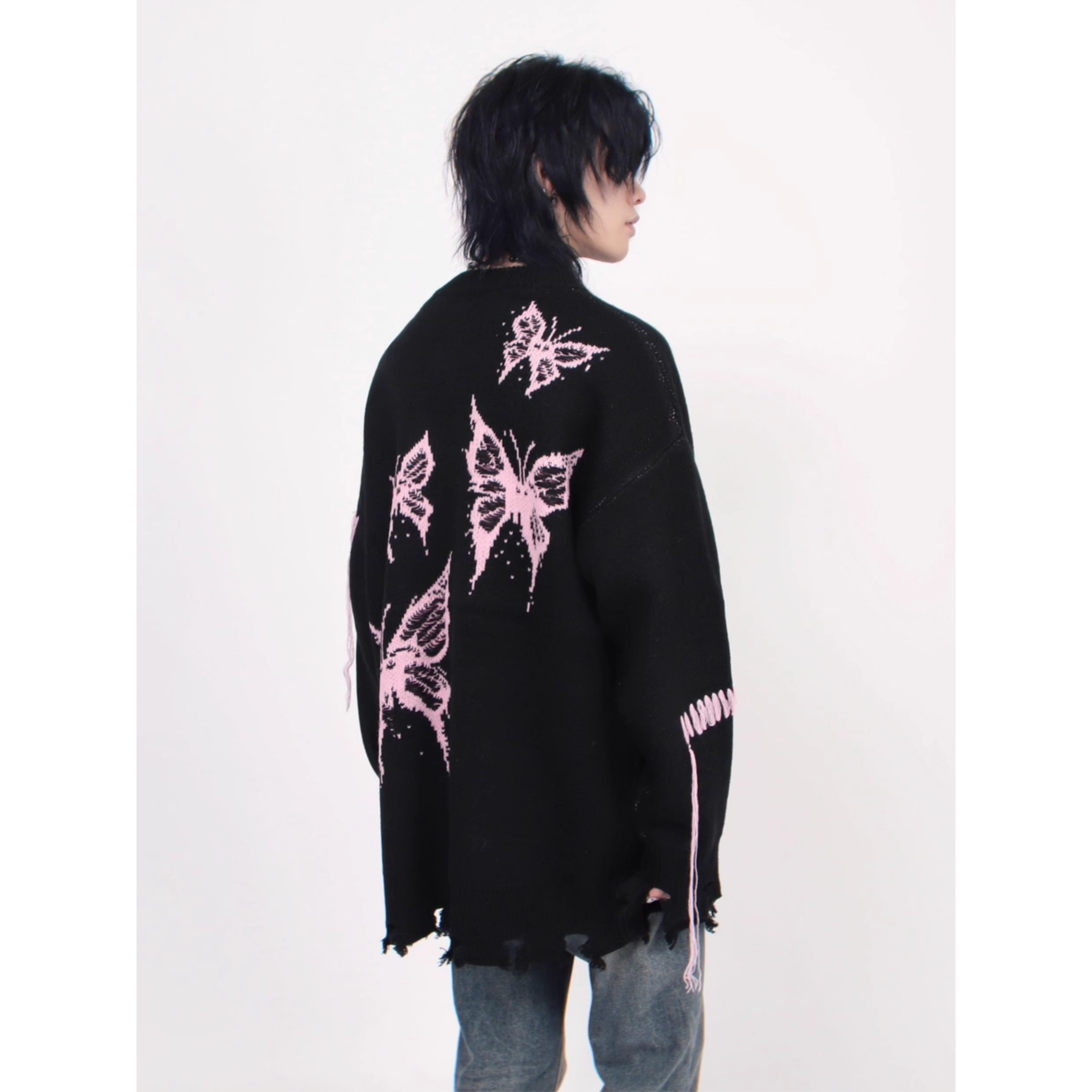 Distressed Butterfly Knit Sweater