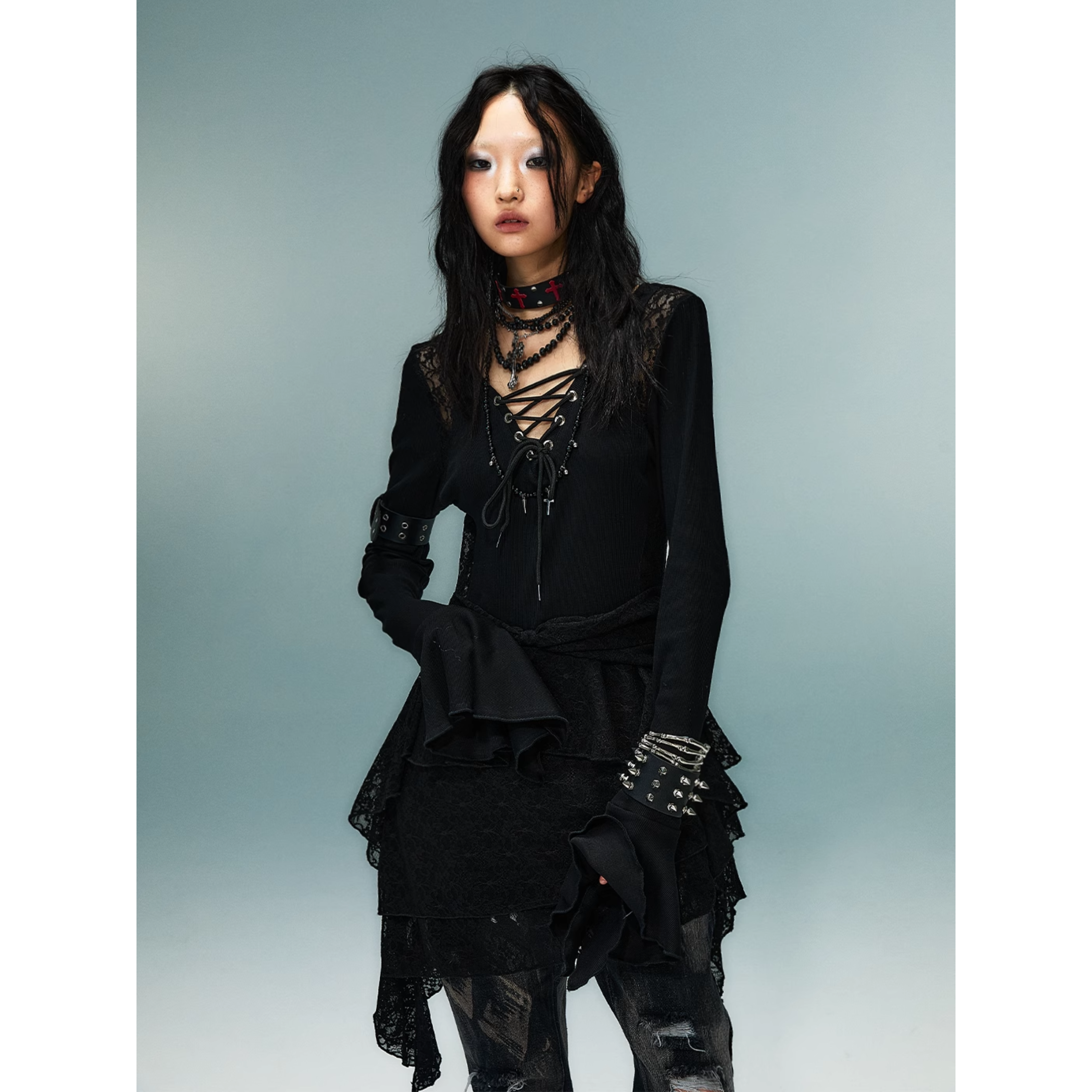 Nocturne Lace-Up Ruffle Tops
