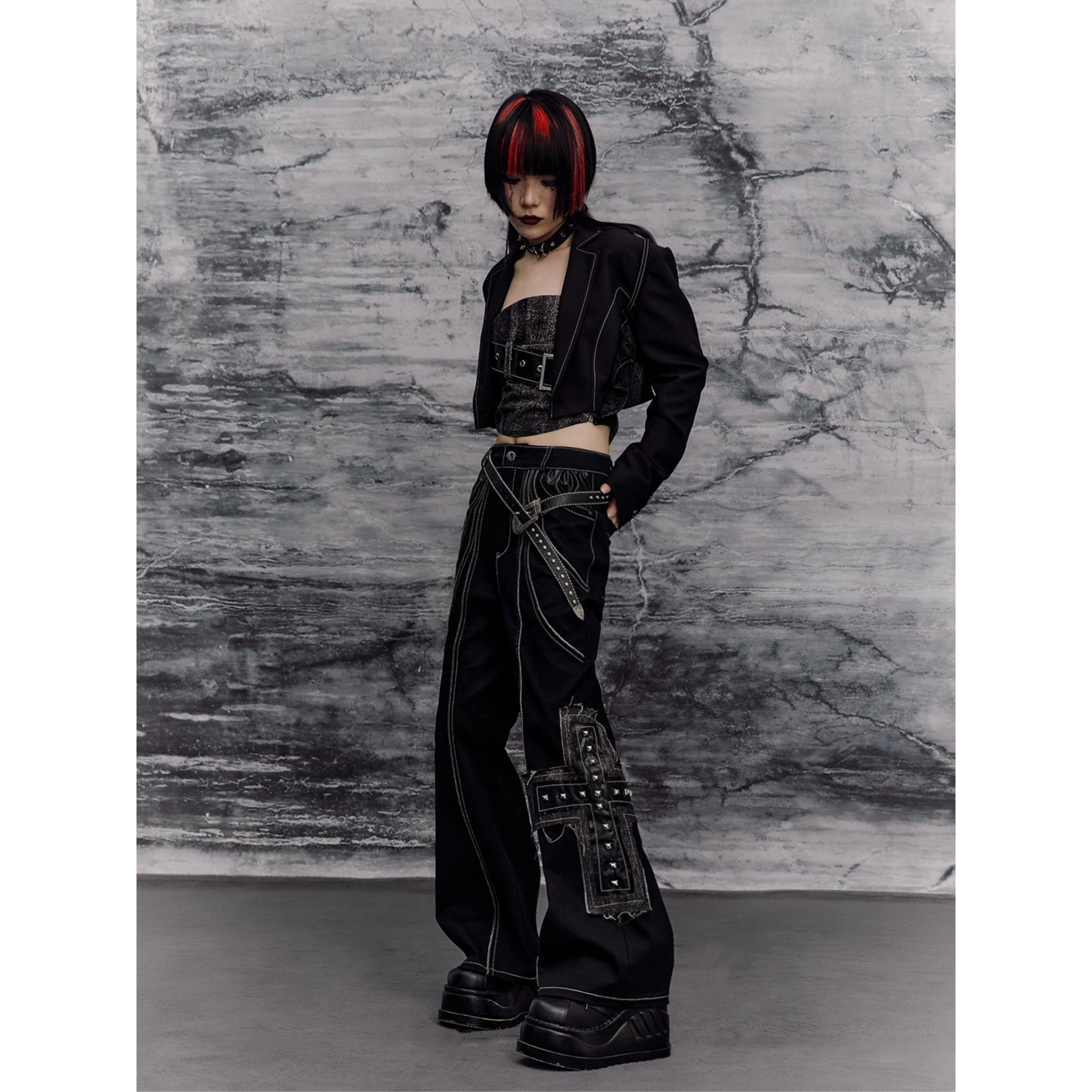 Studded Cross Patch Cargo Pants