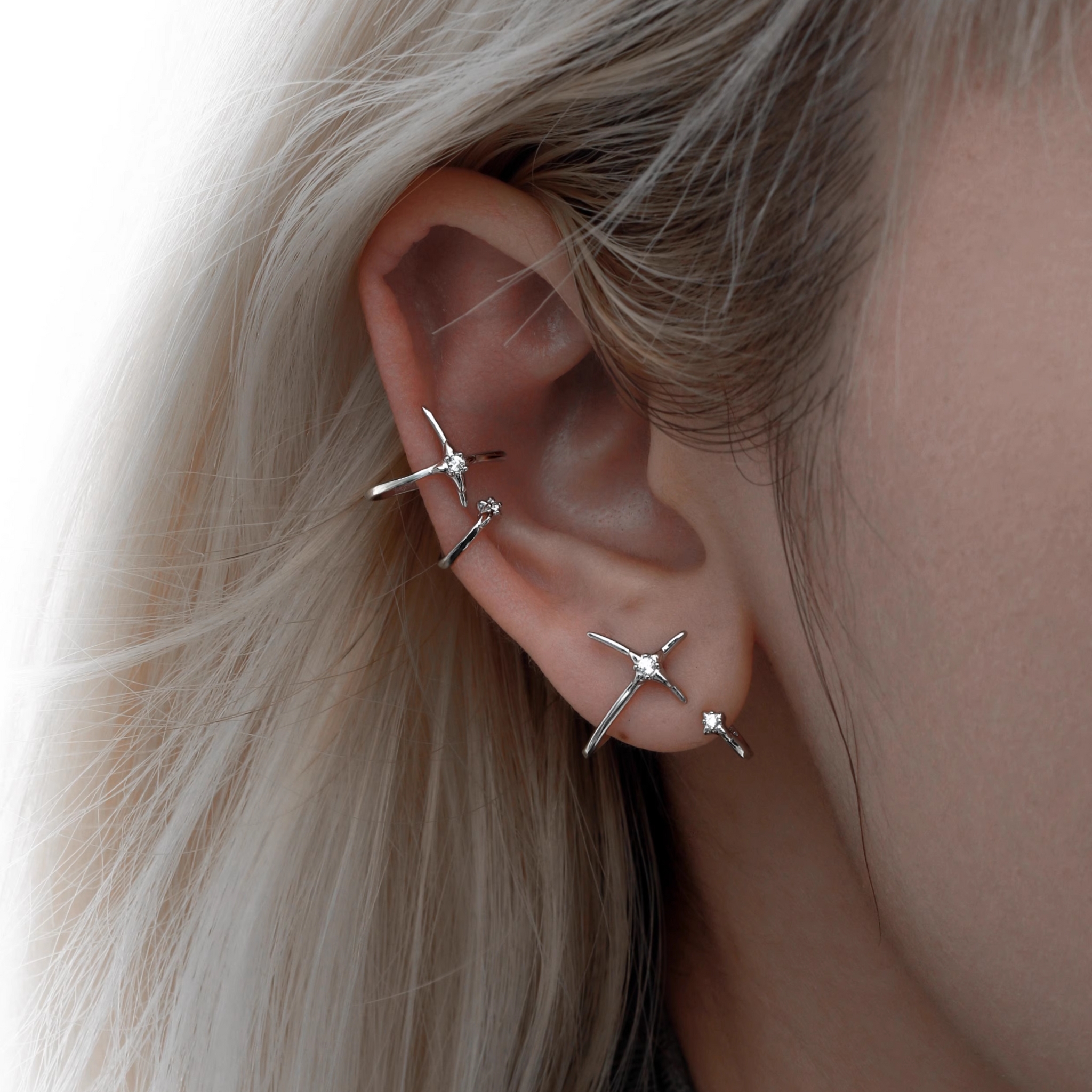 S925 ASTRA STARLIT WHISPER EAR CUFF[SET ITEM] CHIC &amp; ARTSY 925スターリングシルバー アンクルブレスレット 調節可能なダブルレイヤー アンクレット 衛星 星