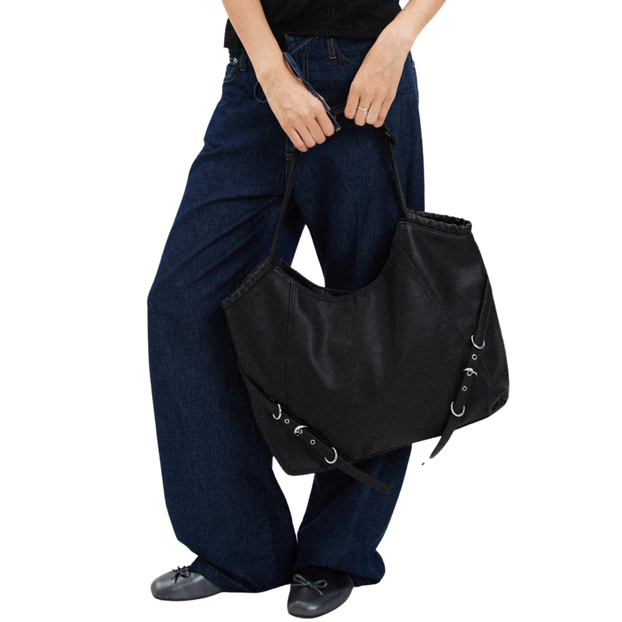 VINTAGE WASHED BUCKLE SHOULDER TOTE BAG