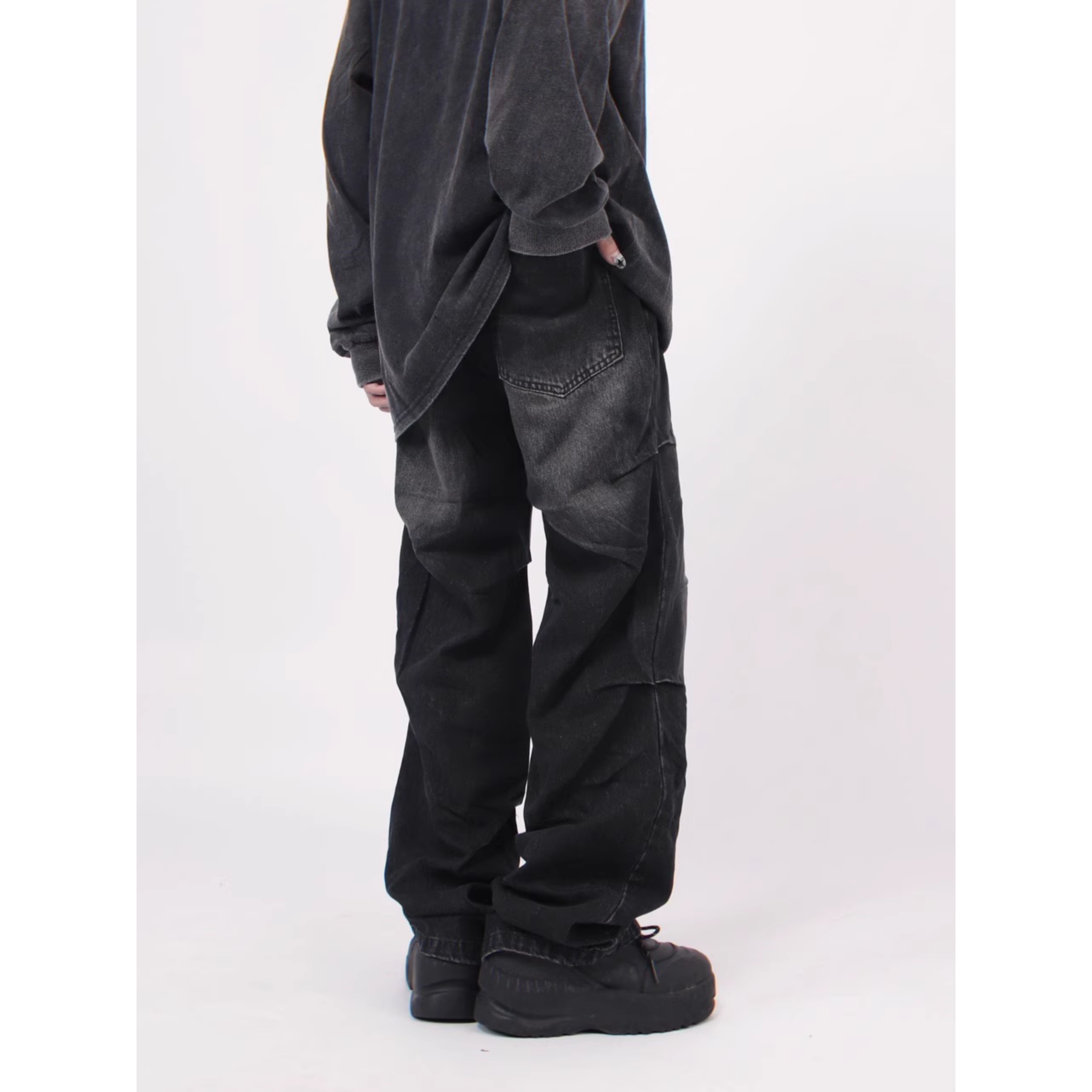 Distressed Black Loose Denim Pants