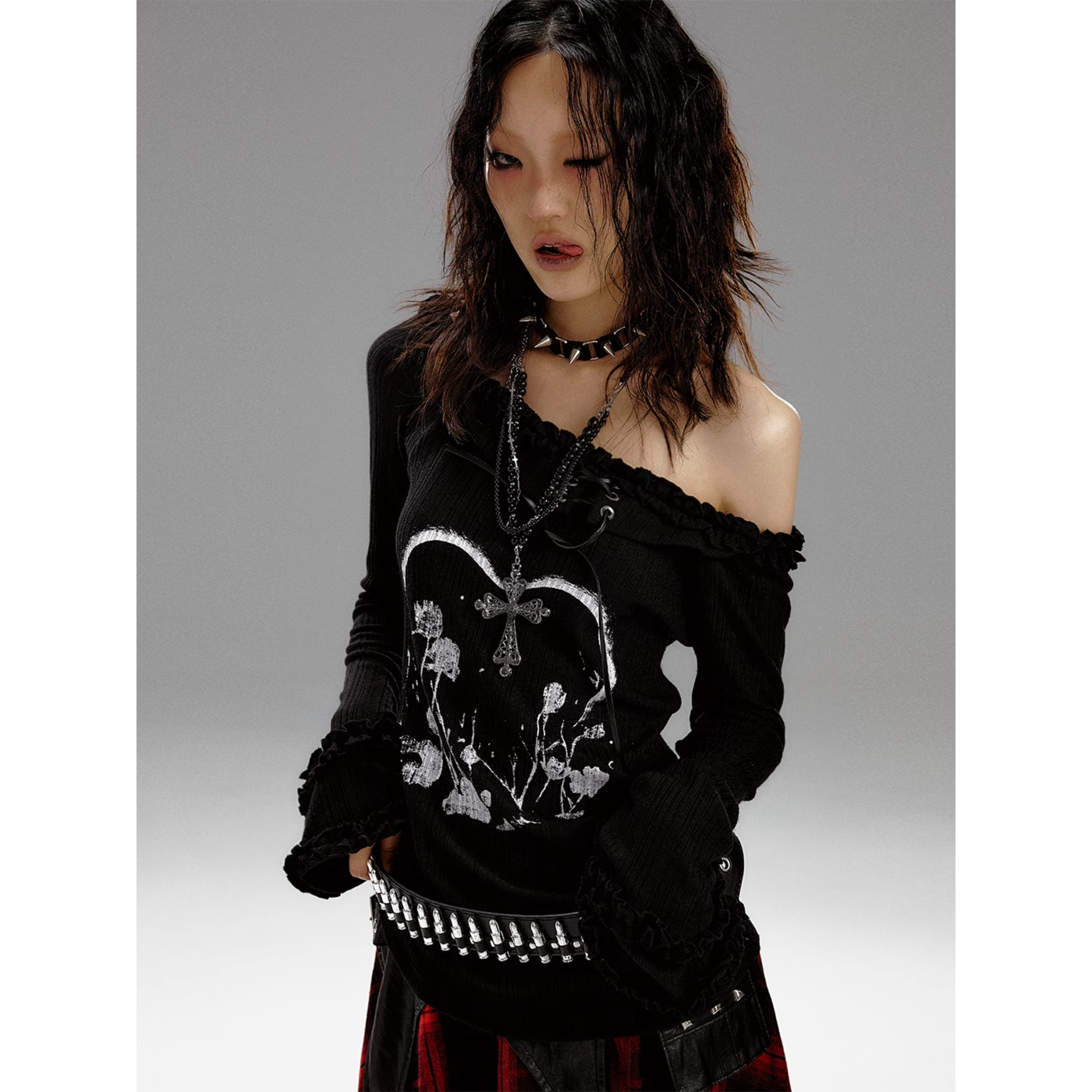 Wilted Heart Cold Shoulder Tops