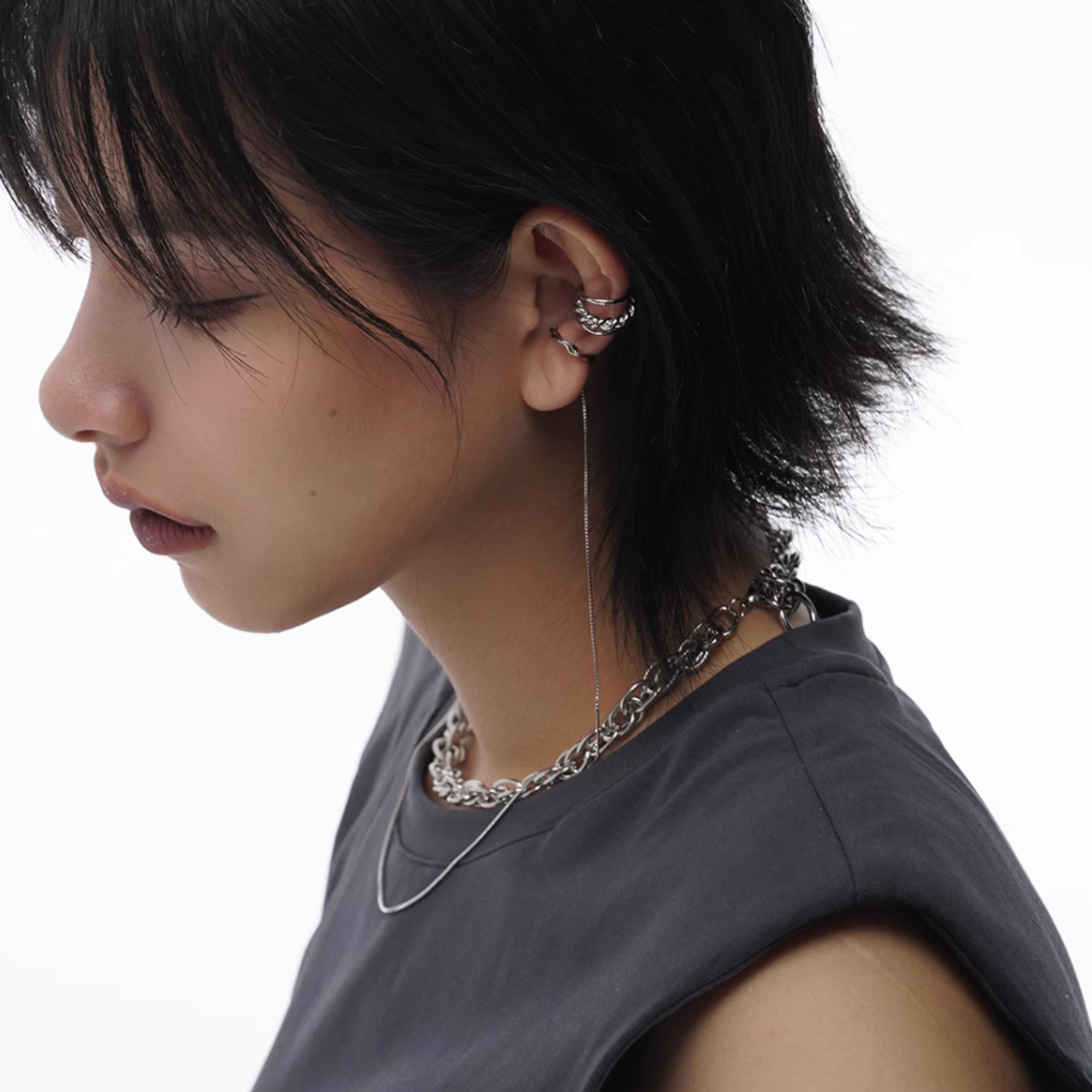 LONG CHAIN EAR CUFF SET