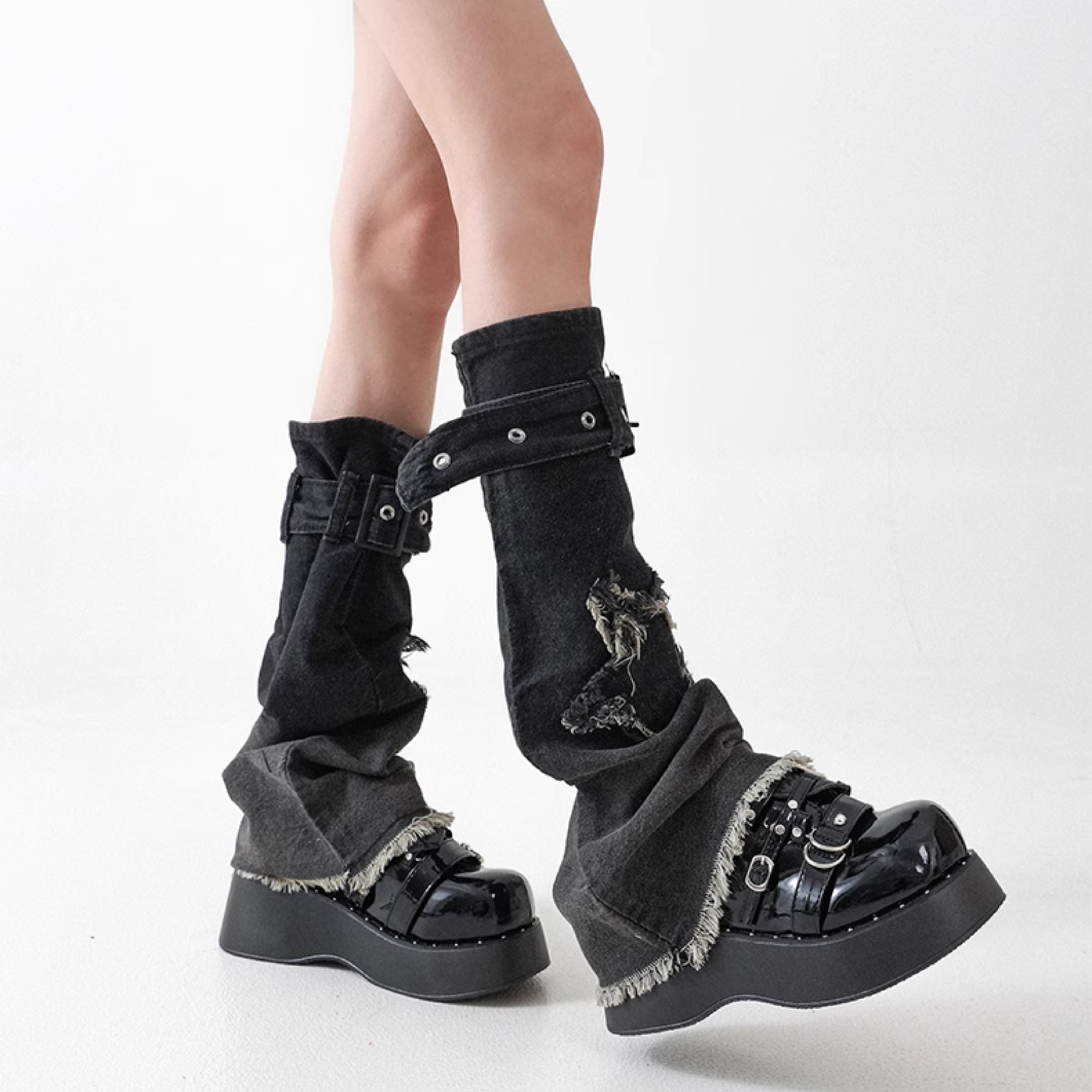 Distressed Denim Leg Warmers