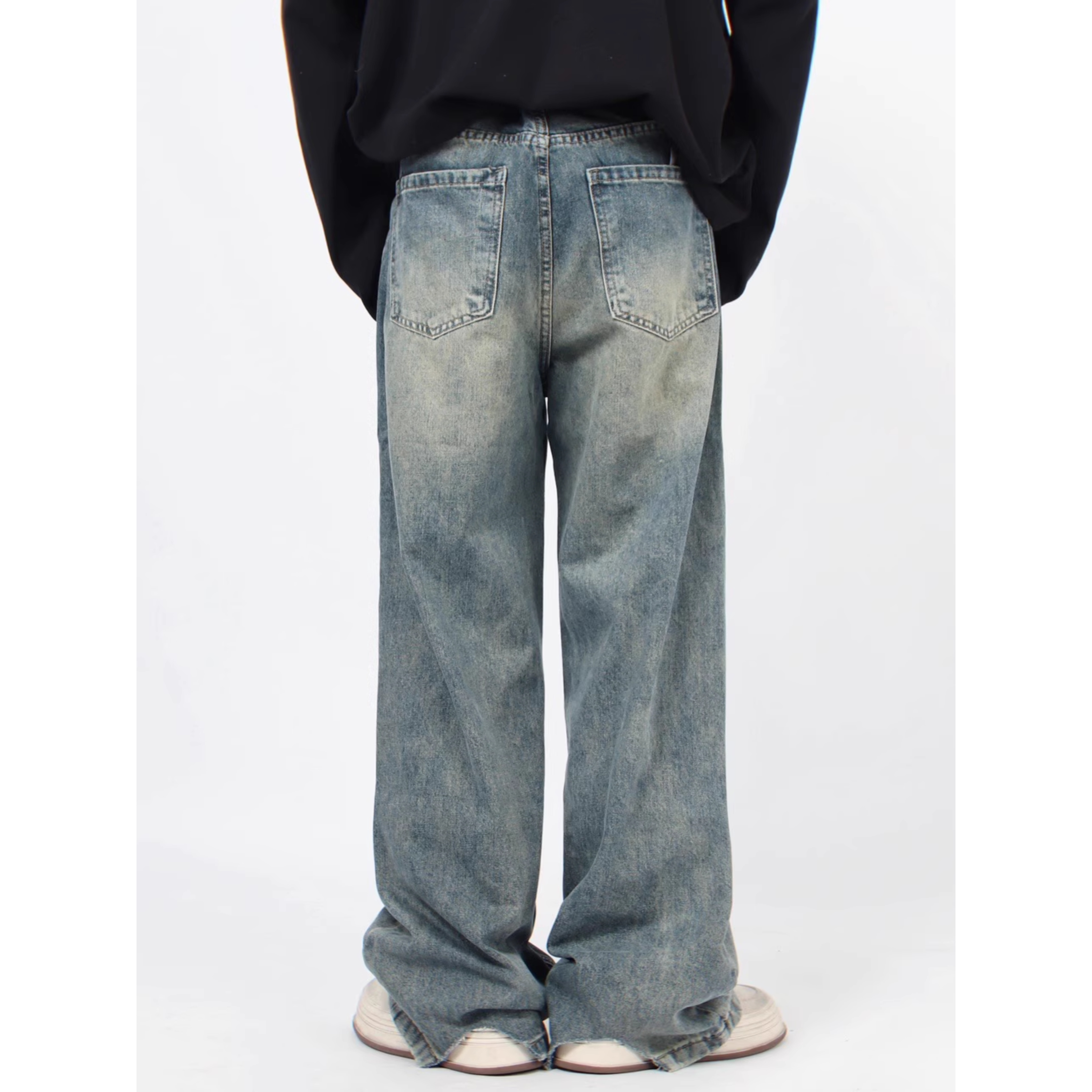 Vintage Wash Wide-Leg Denim Pants