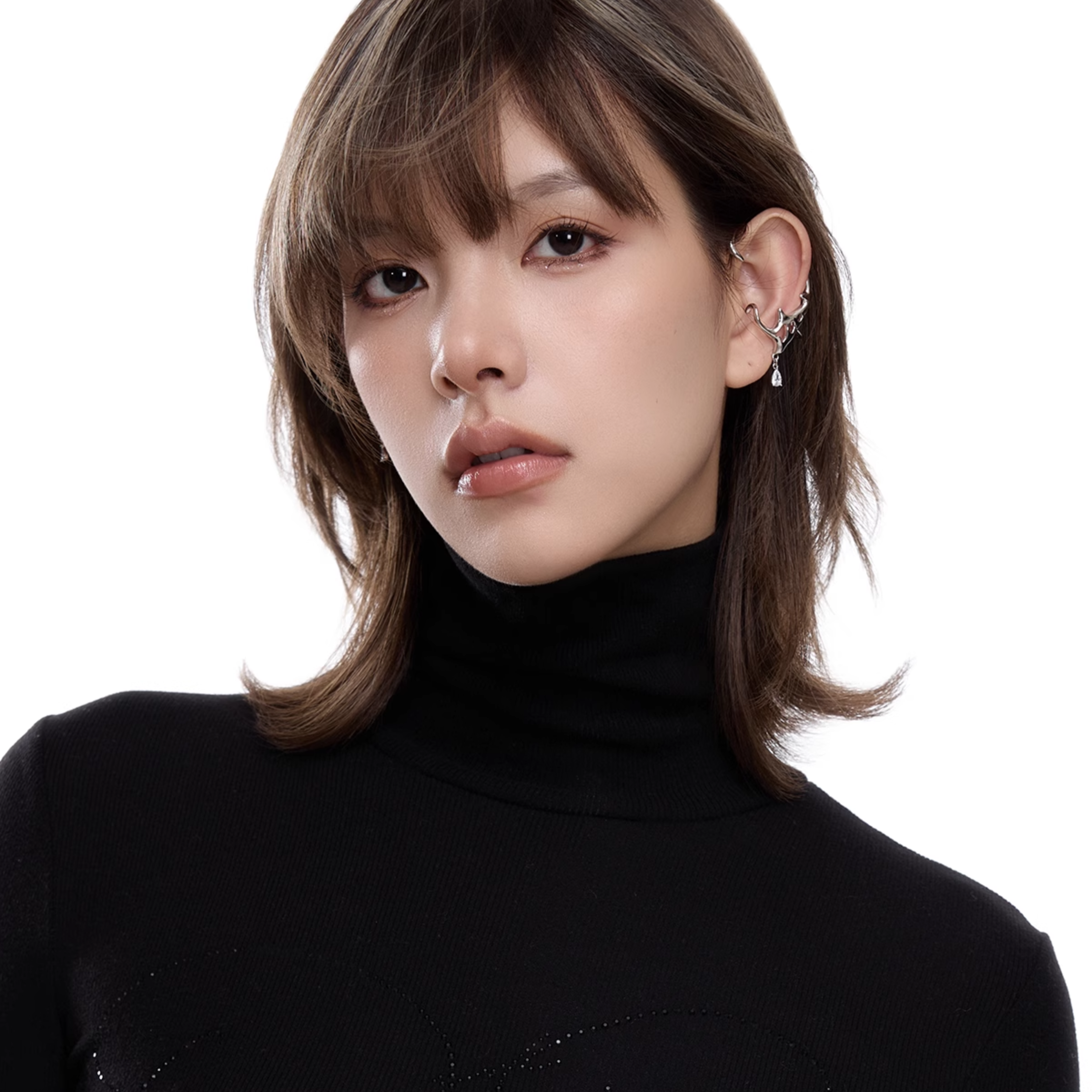 CUBIC ZIRCONIA METAL DROP EAR CUFF