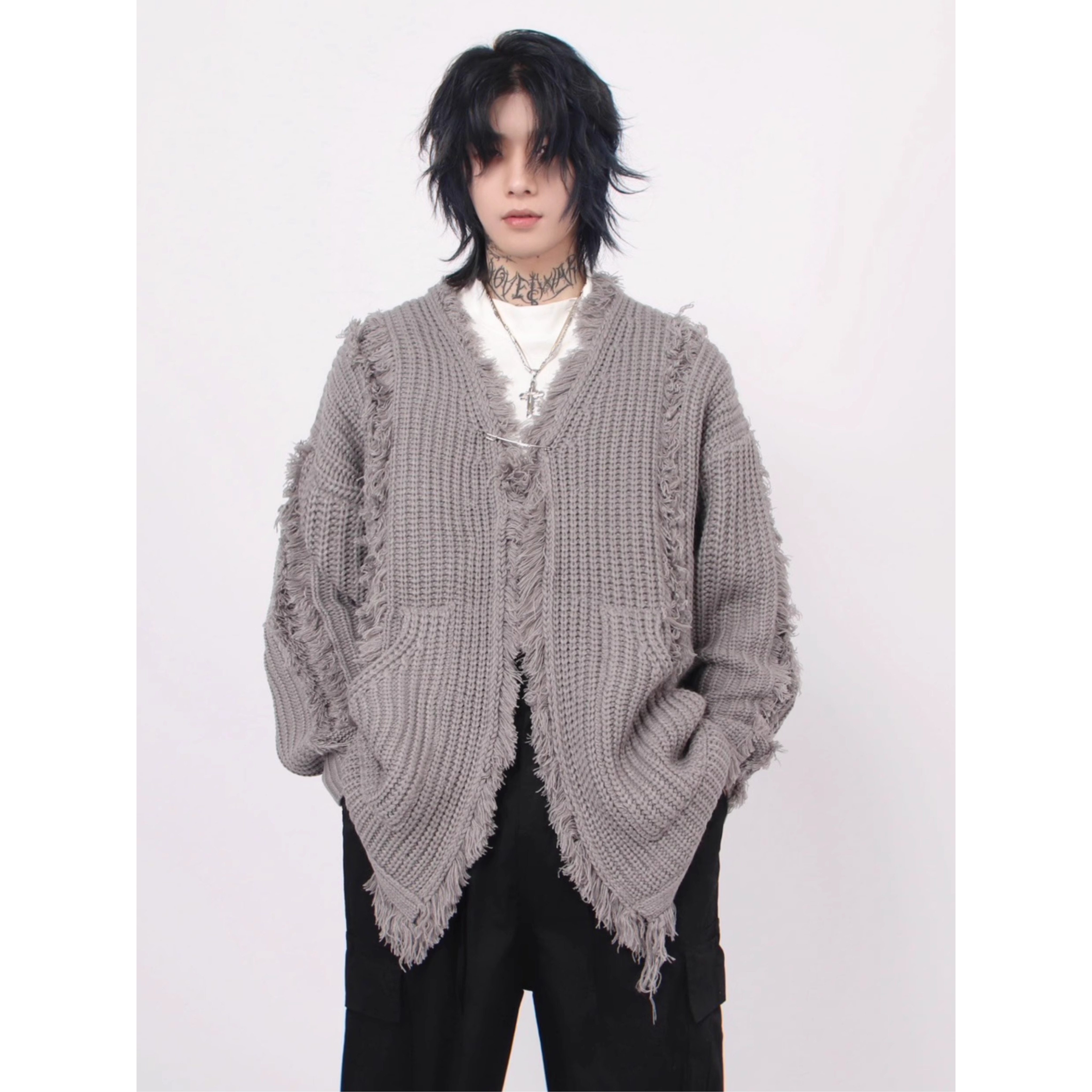 Distressed Knit Safety Cardigan