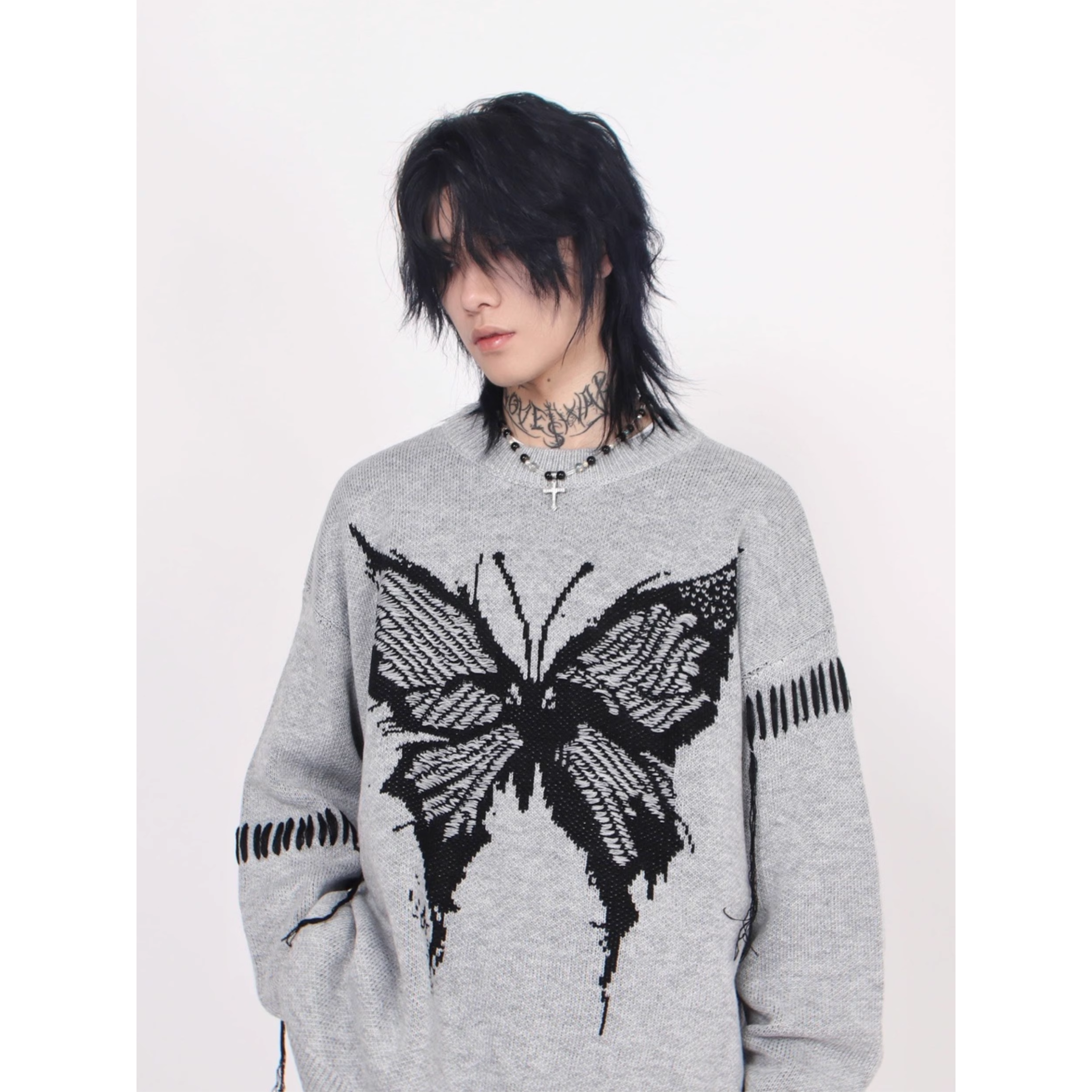 Distressed Butterfly Knit Sweater