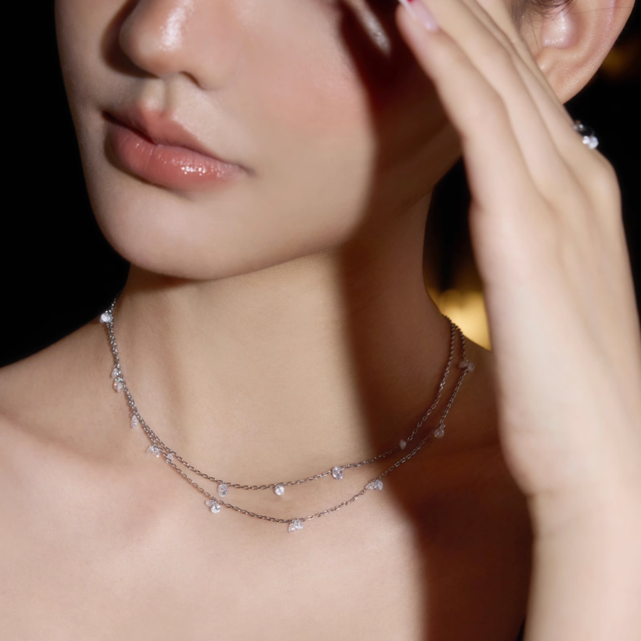 CUBIC ZIRCONIA LAYERING NECKLACE