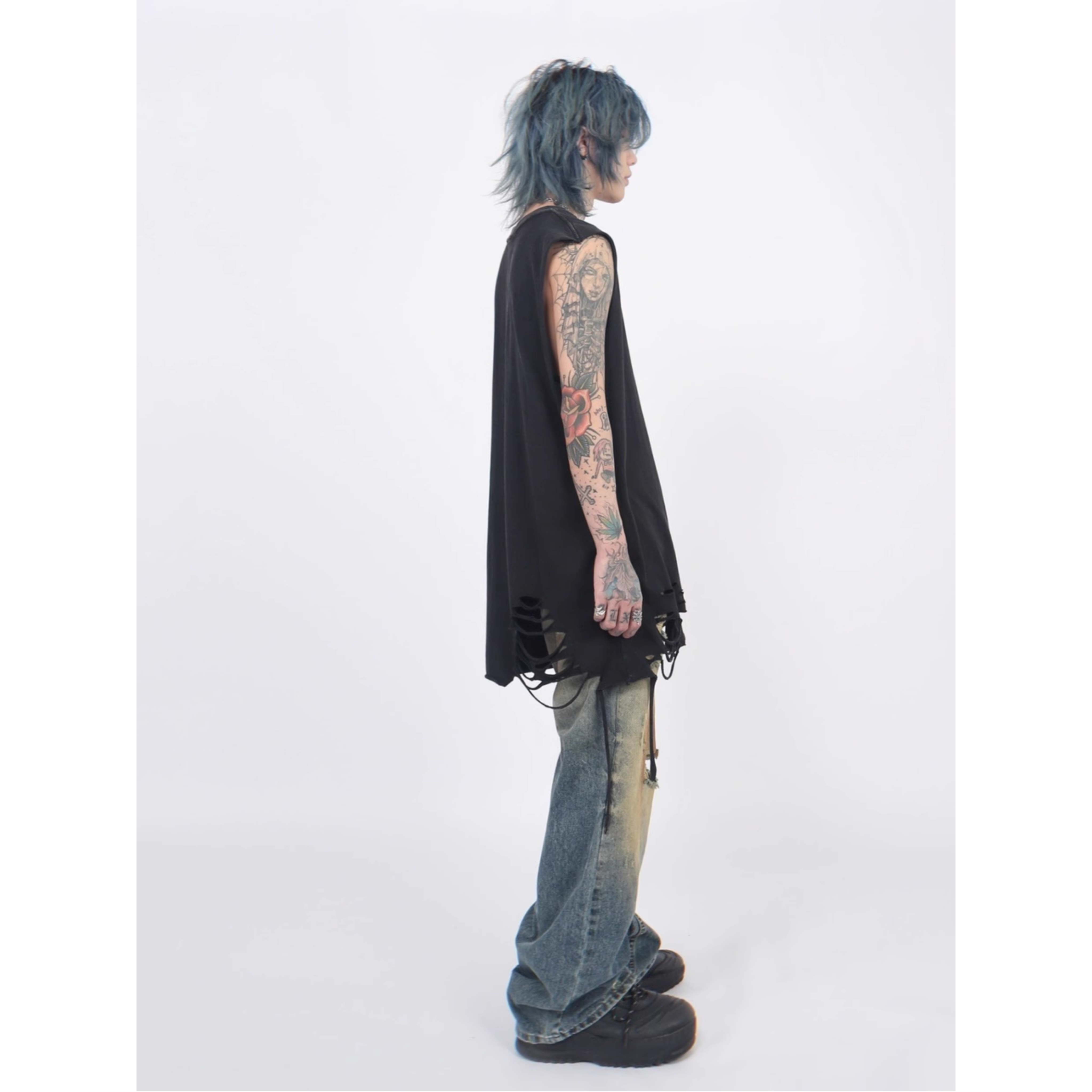 Shredded Hem Distressed Sleeveless Tee