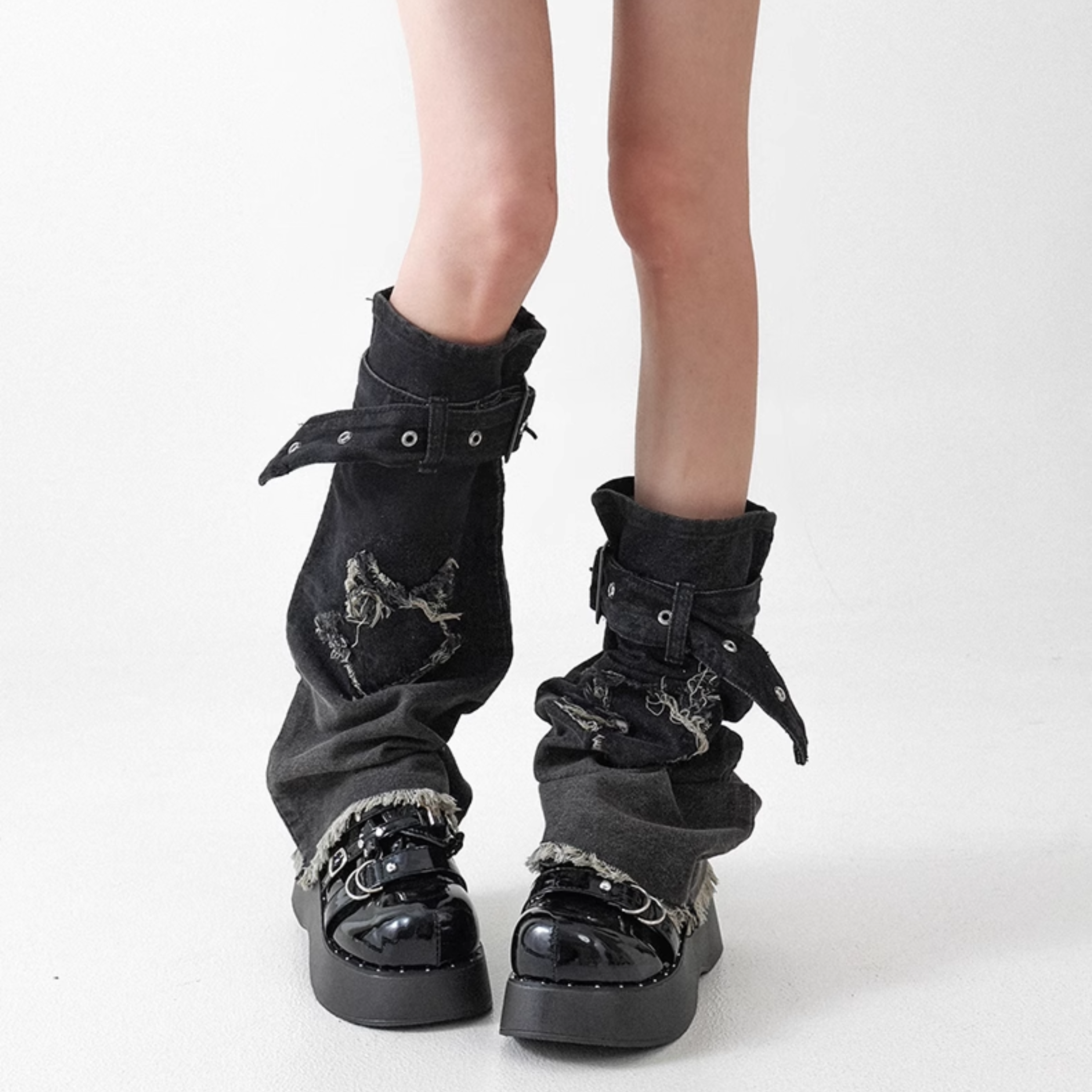 Distressed Denim Leg Warmers