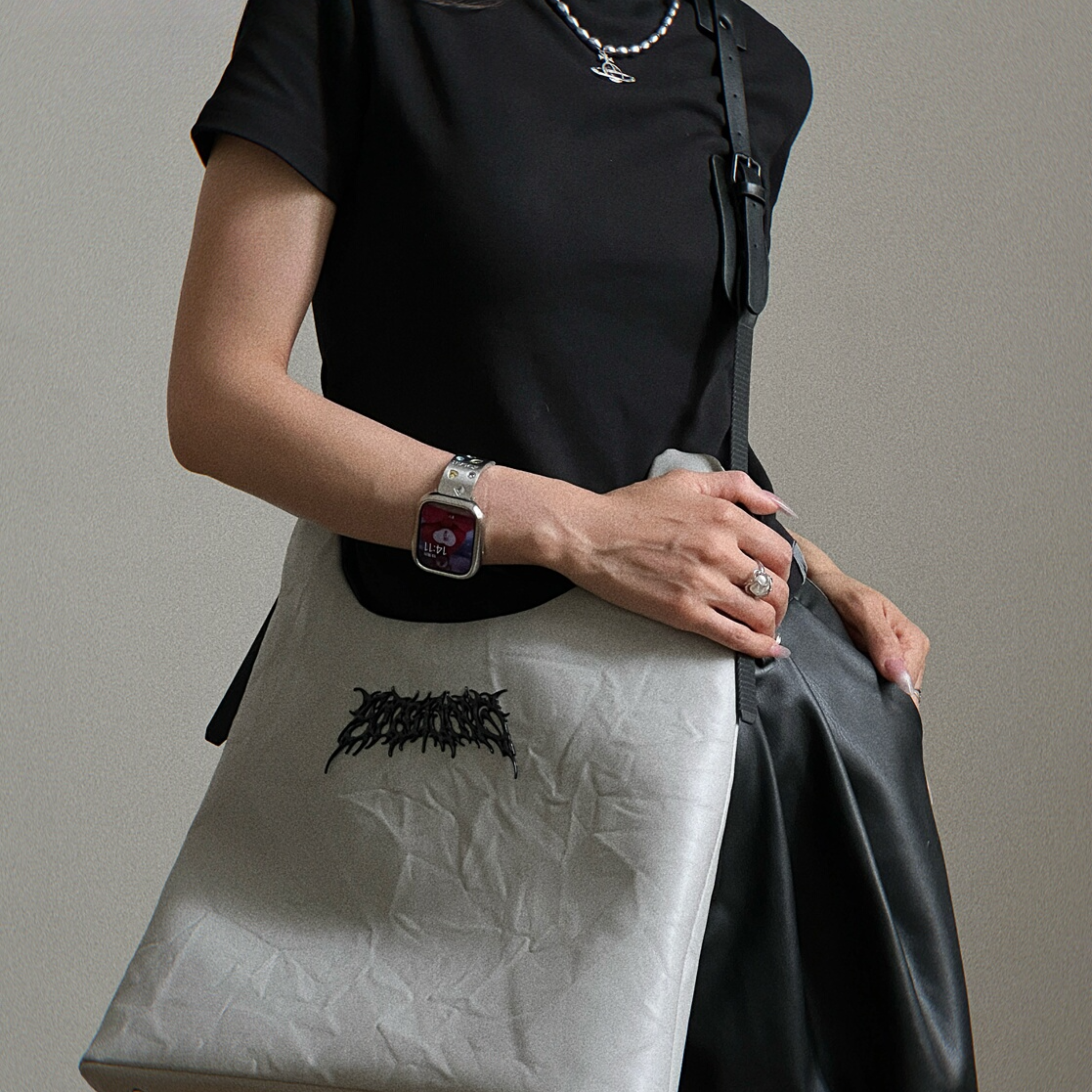 Y2K METALLIC BIG SHOULDER BAG