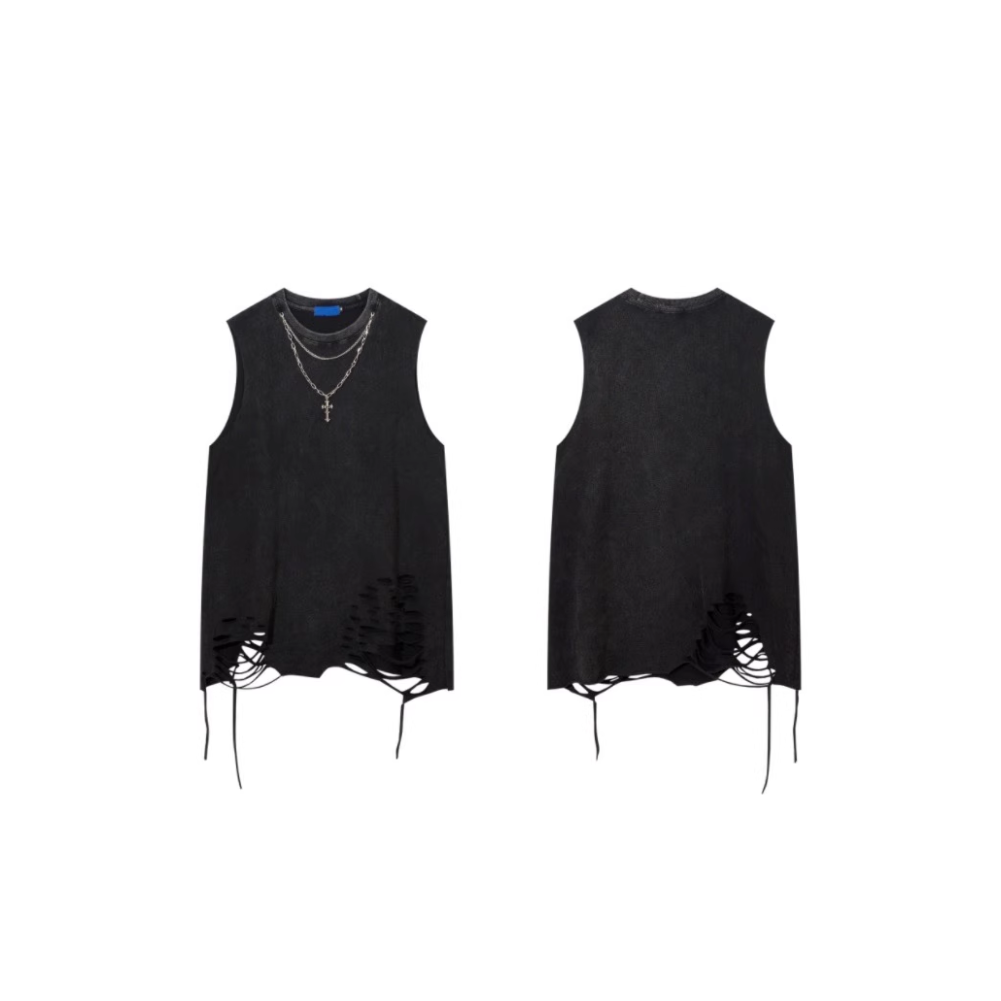 Shredded Hem Distressed Sleeveless Tee