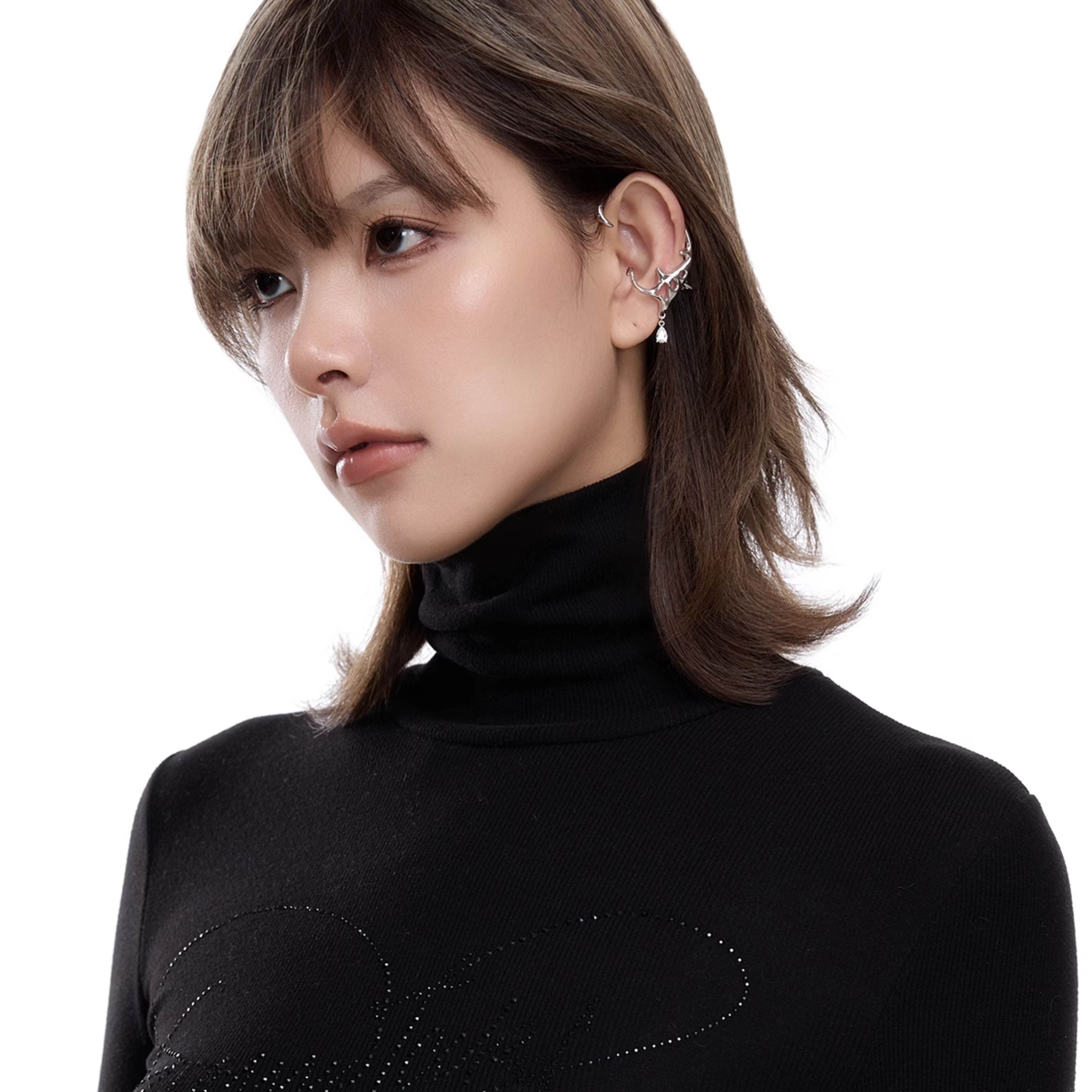 CUBIC ZIRCONIA METAL DROP EAR CUFF