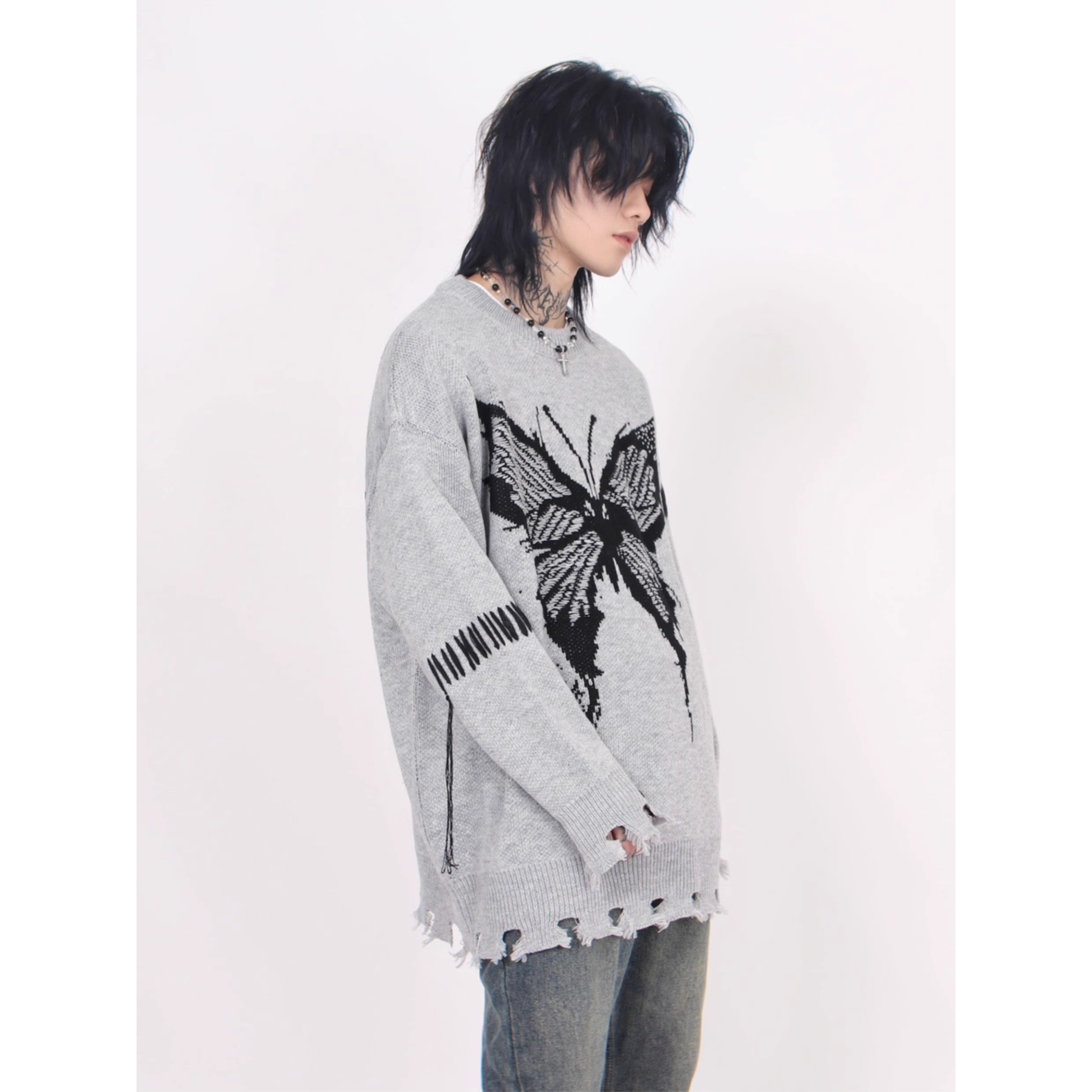 Distressed Butterfly Knit Sweater