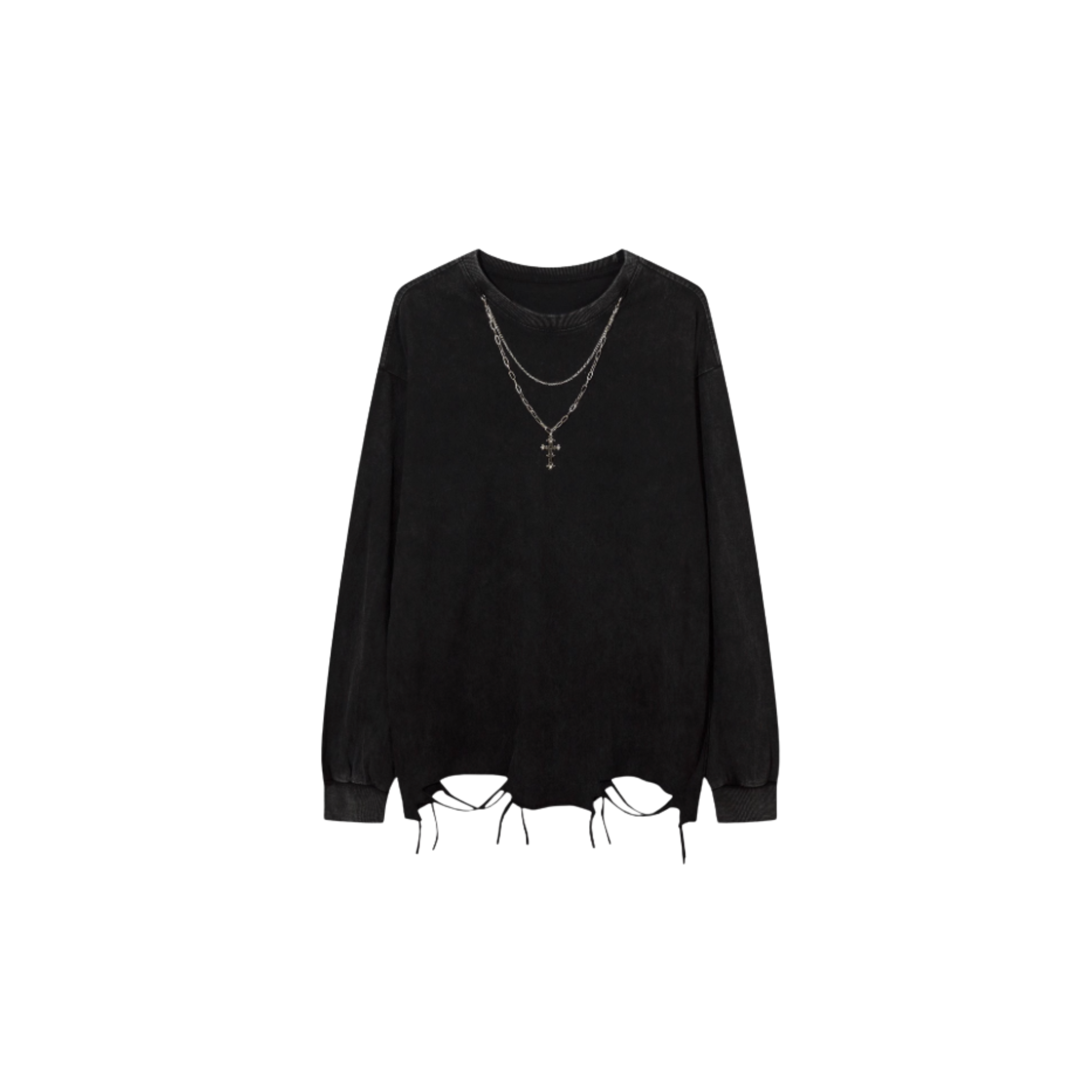 Washed Distressed Oversized Long Sleeve Tee