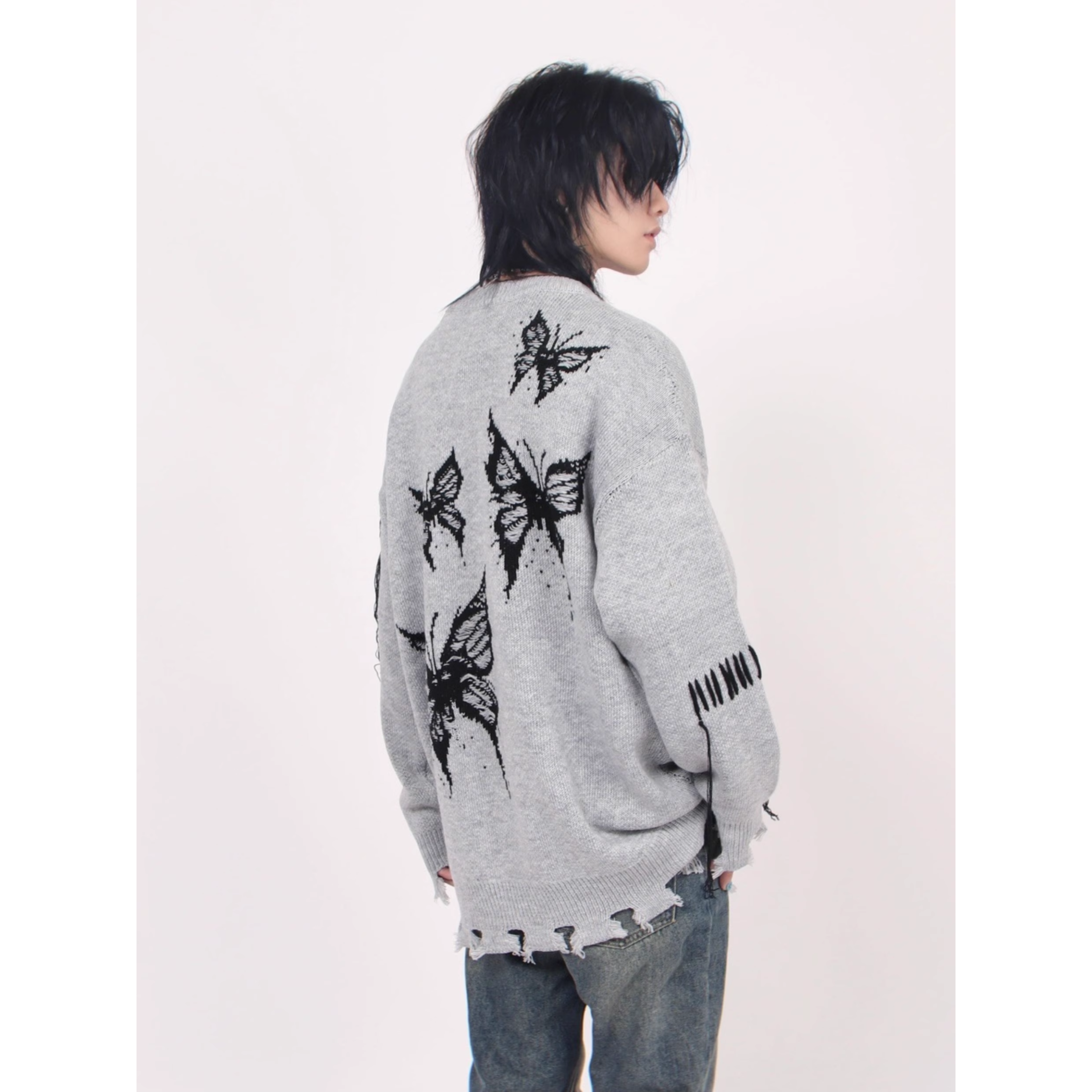 Distressed Butterfly Knit Sweater
