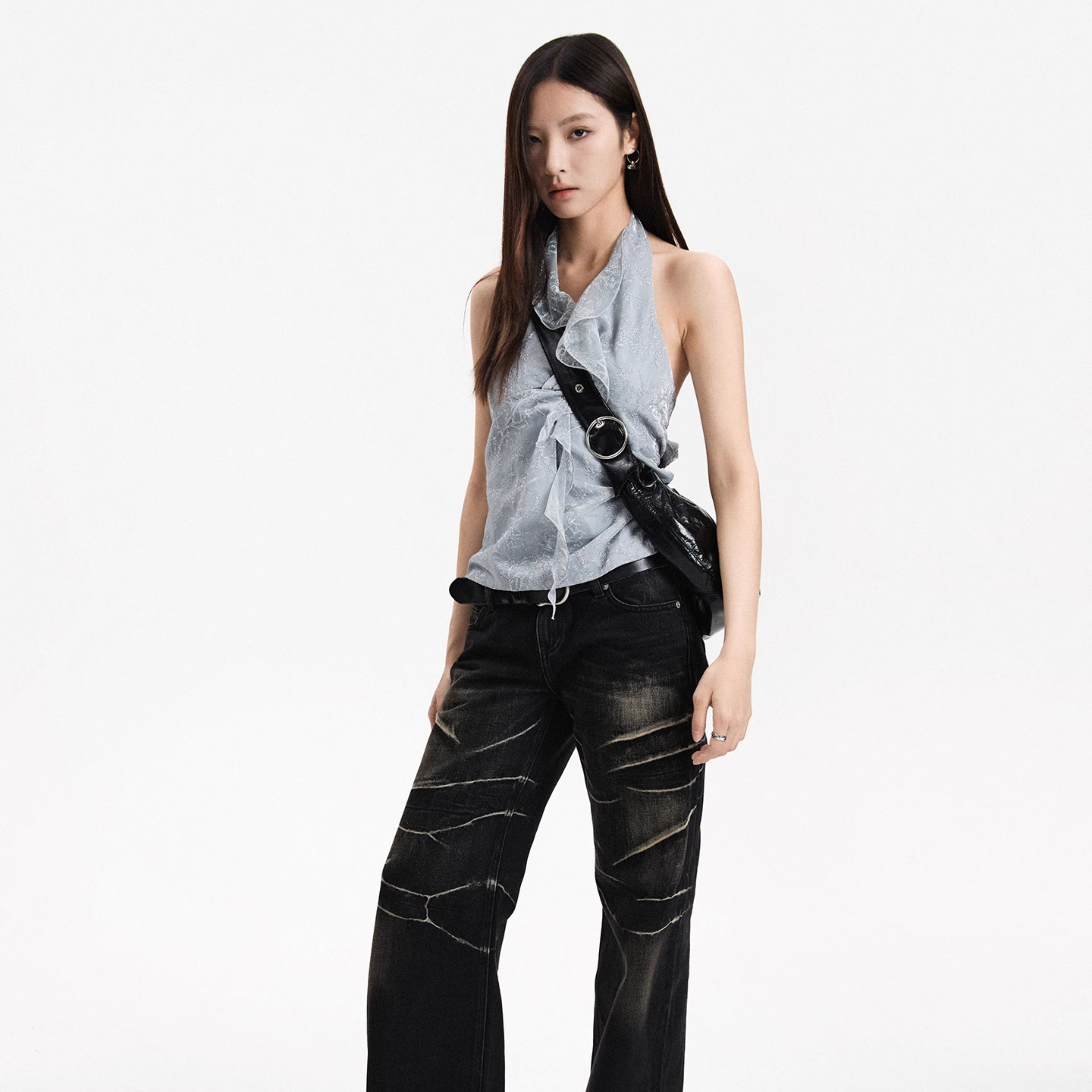 GLOSSY RUCHED CRESCENT BAG