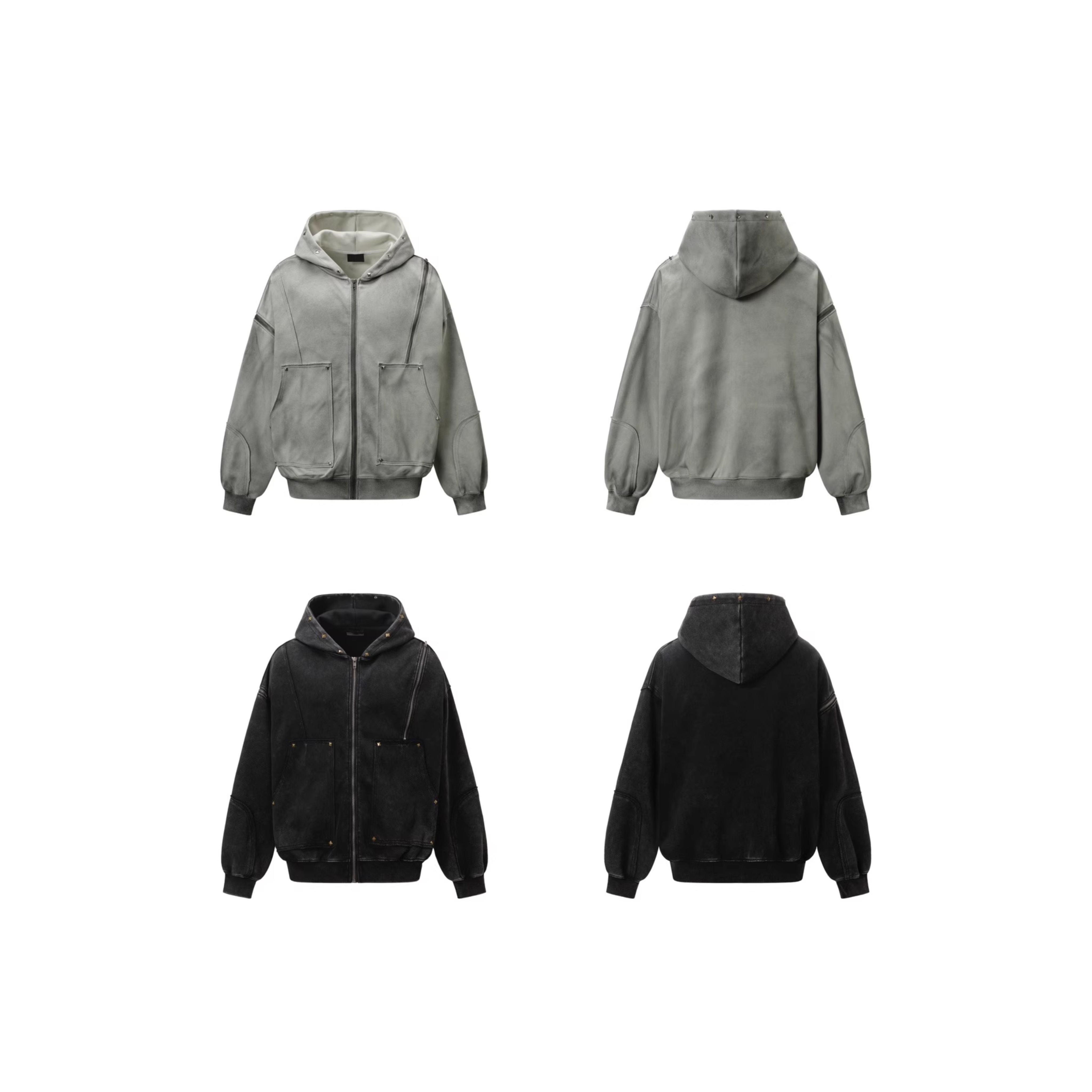 Fade Washed Oversized Zip Hoodie