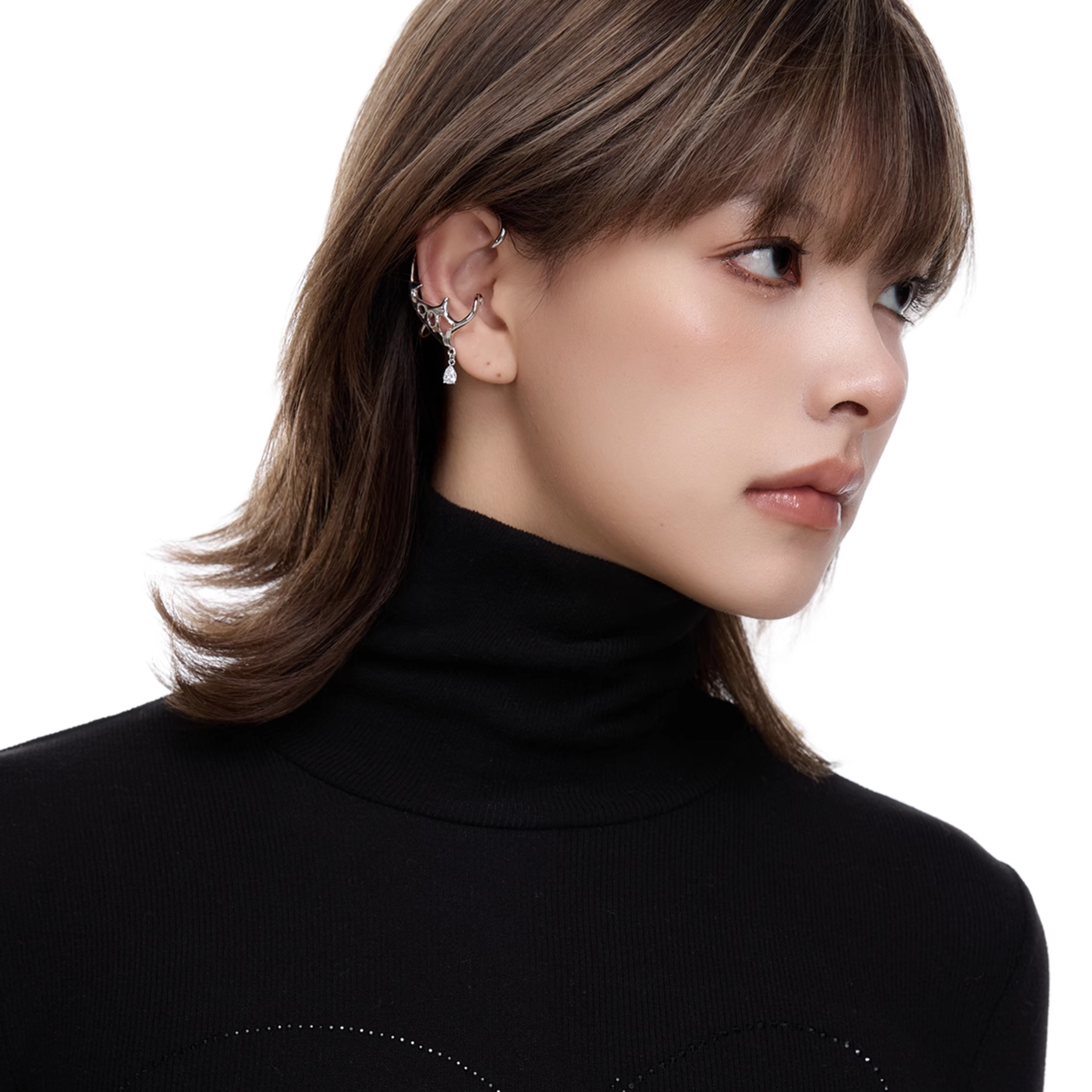 CUBIC ZIRCONIA METAL DROP EAR CUFF