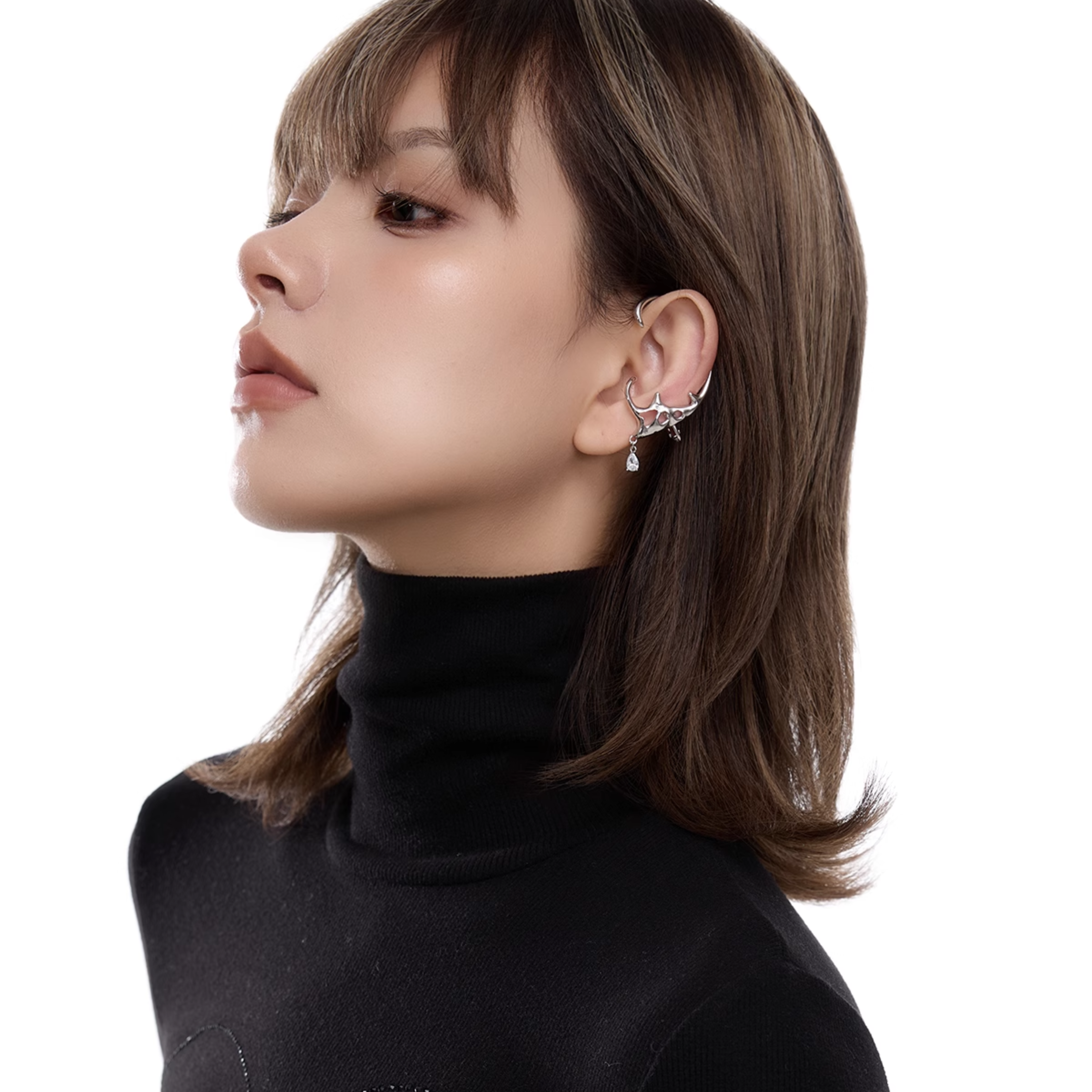 CUBIC ZIRCONIA METAL DROP EAR CUFF