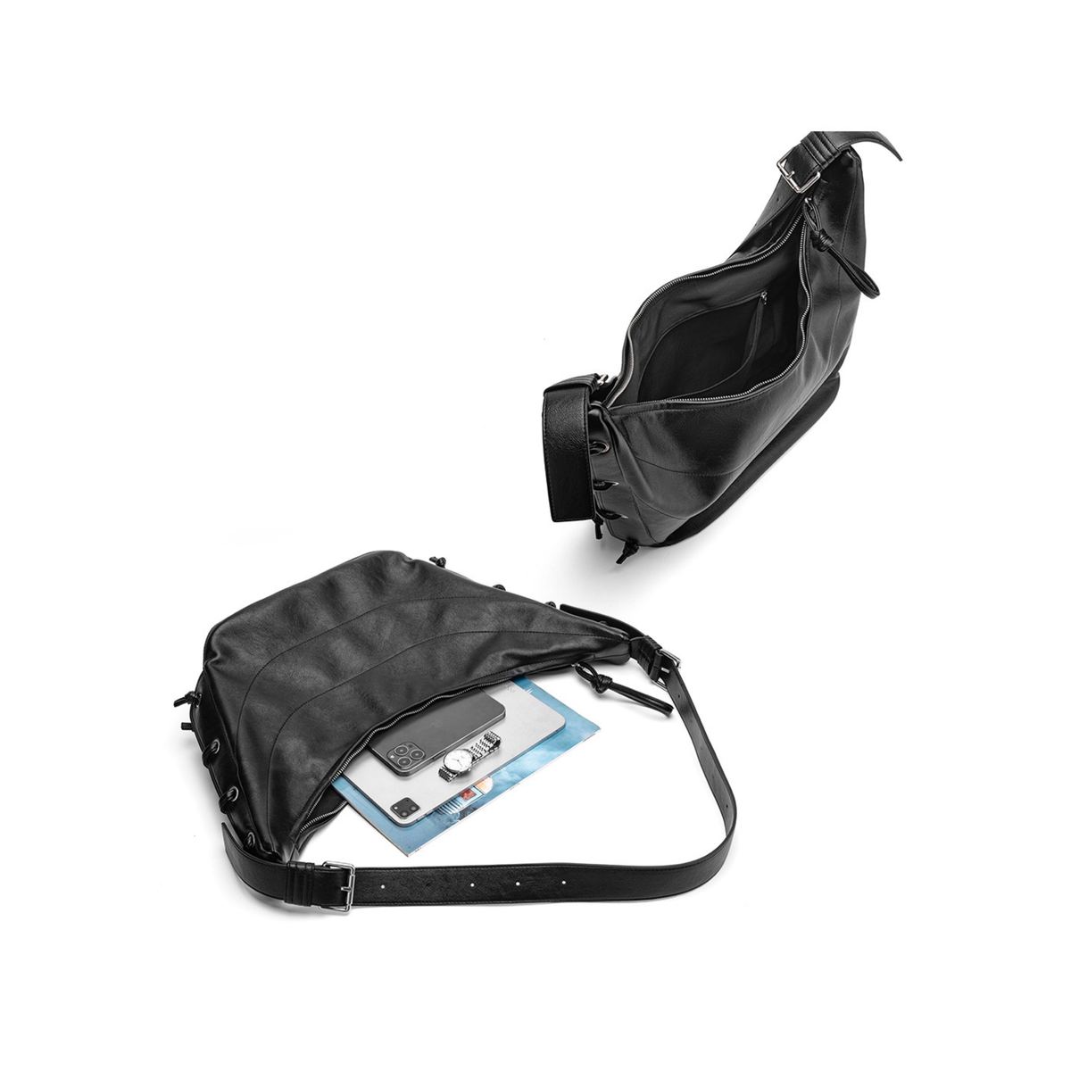 LACE-UP SLOUCH SHOULDER BAG